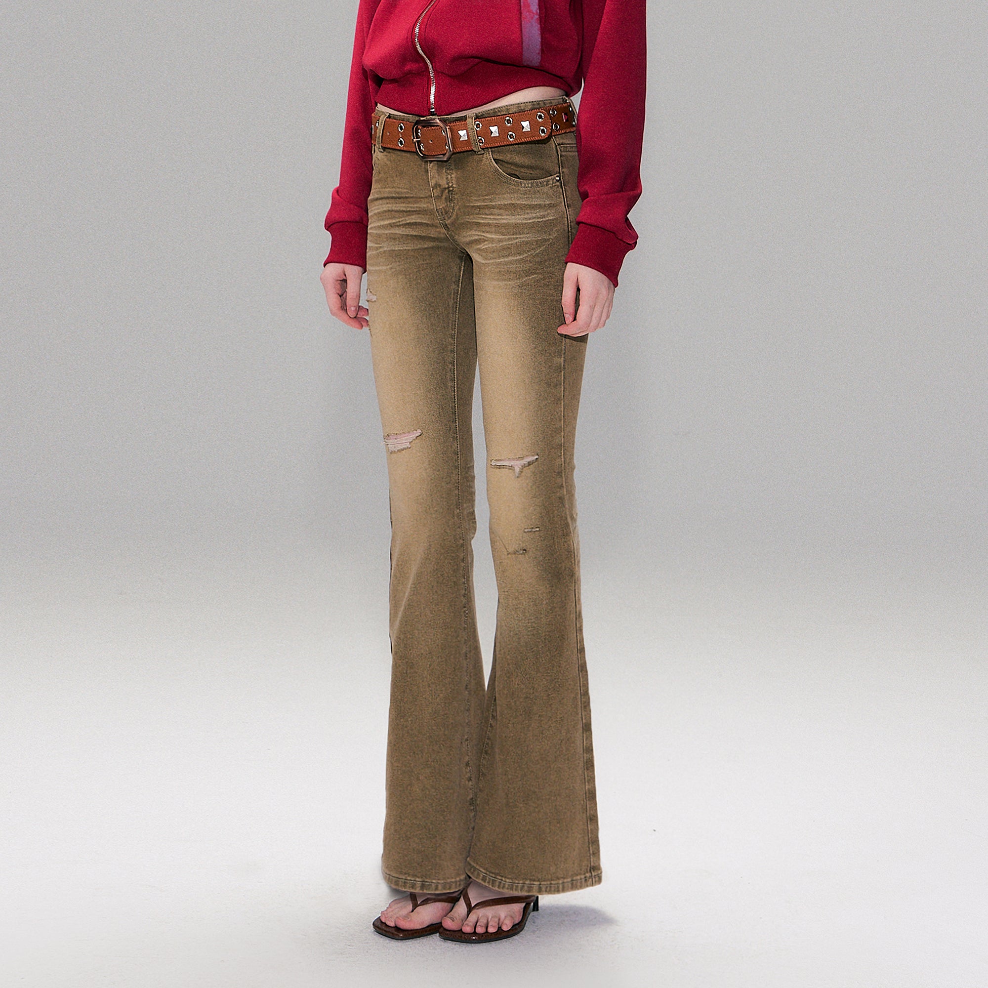 THE NEVERMORE Distressed Wrinkle-Wash Flared Jeans
