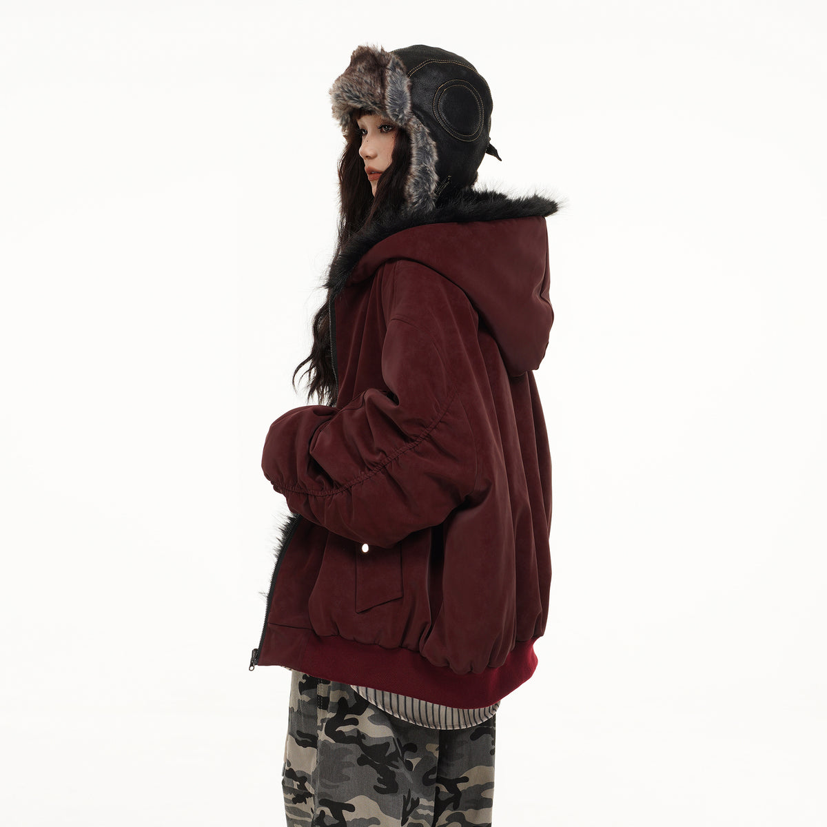 FREE CENTER Reversible Hooded Puffer Jacket