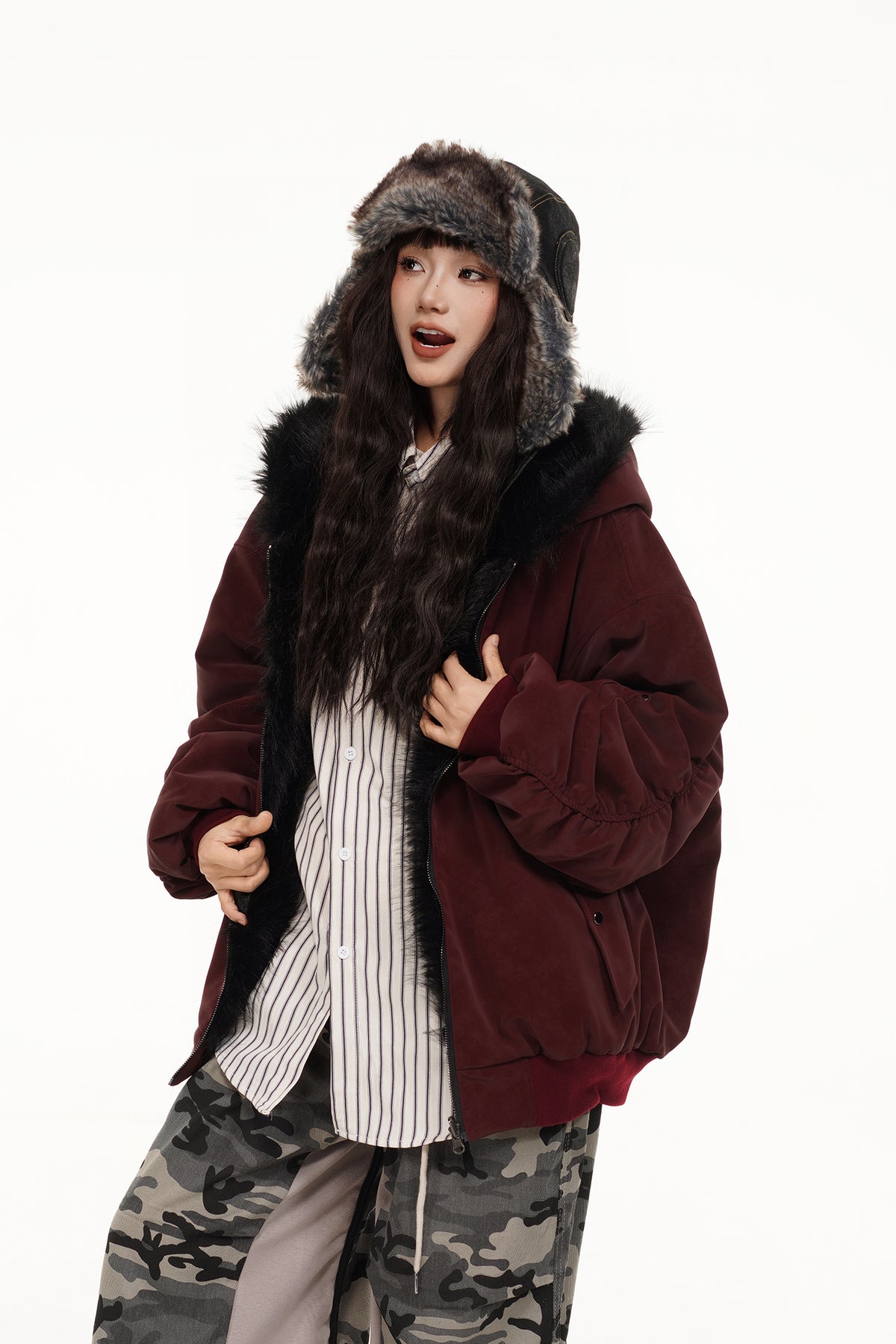 FREE CENTER Reversible Hooded Puffer Jacket