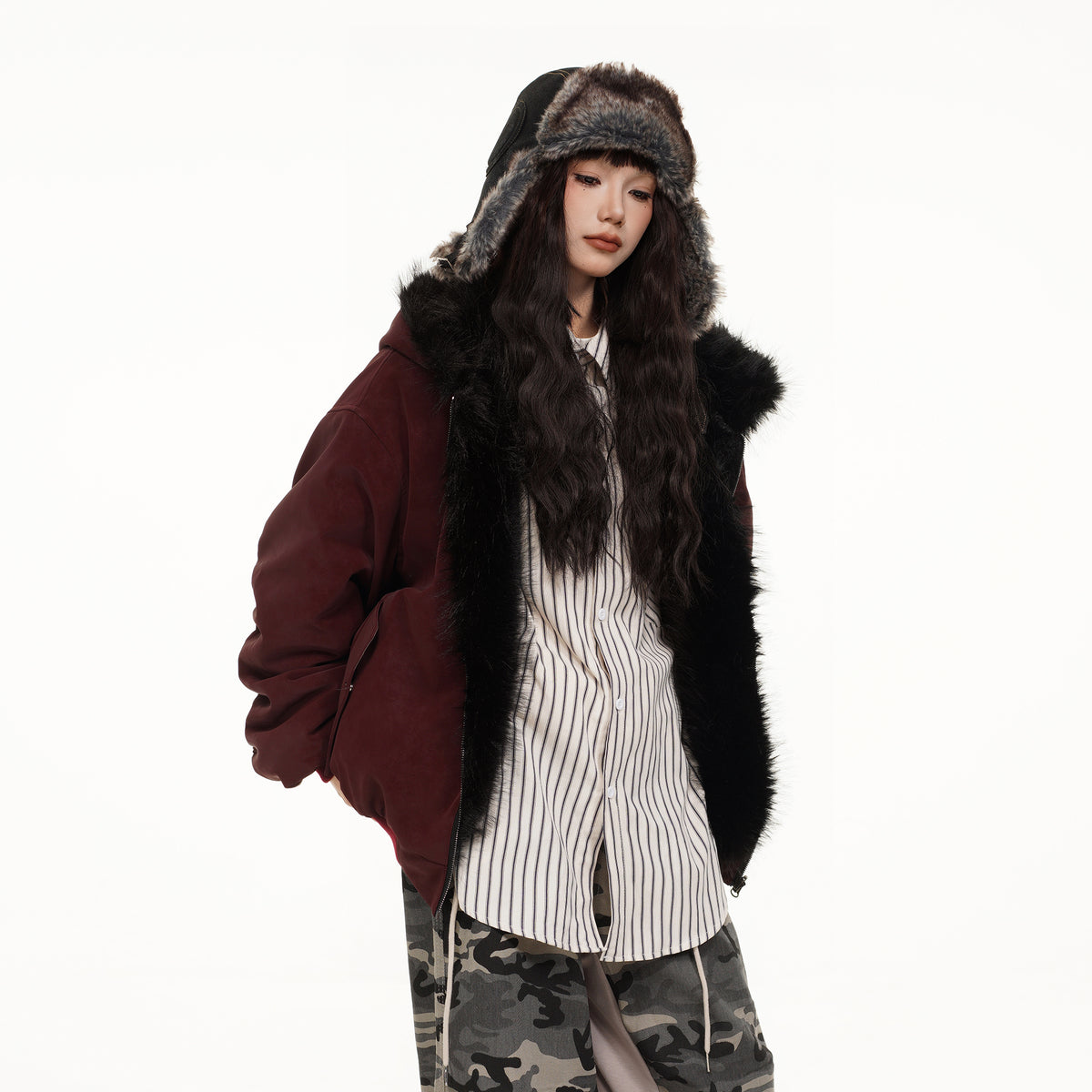 FREE CENTER Reversible Hooded Puffer Jacket