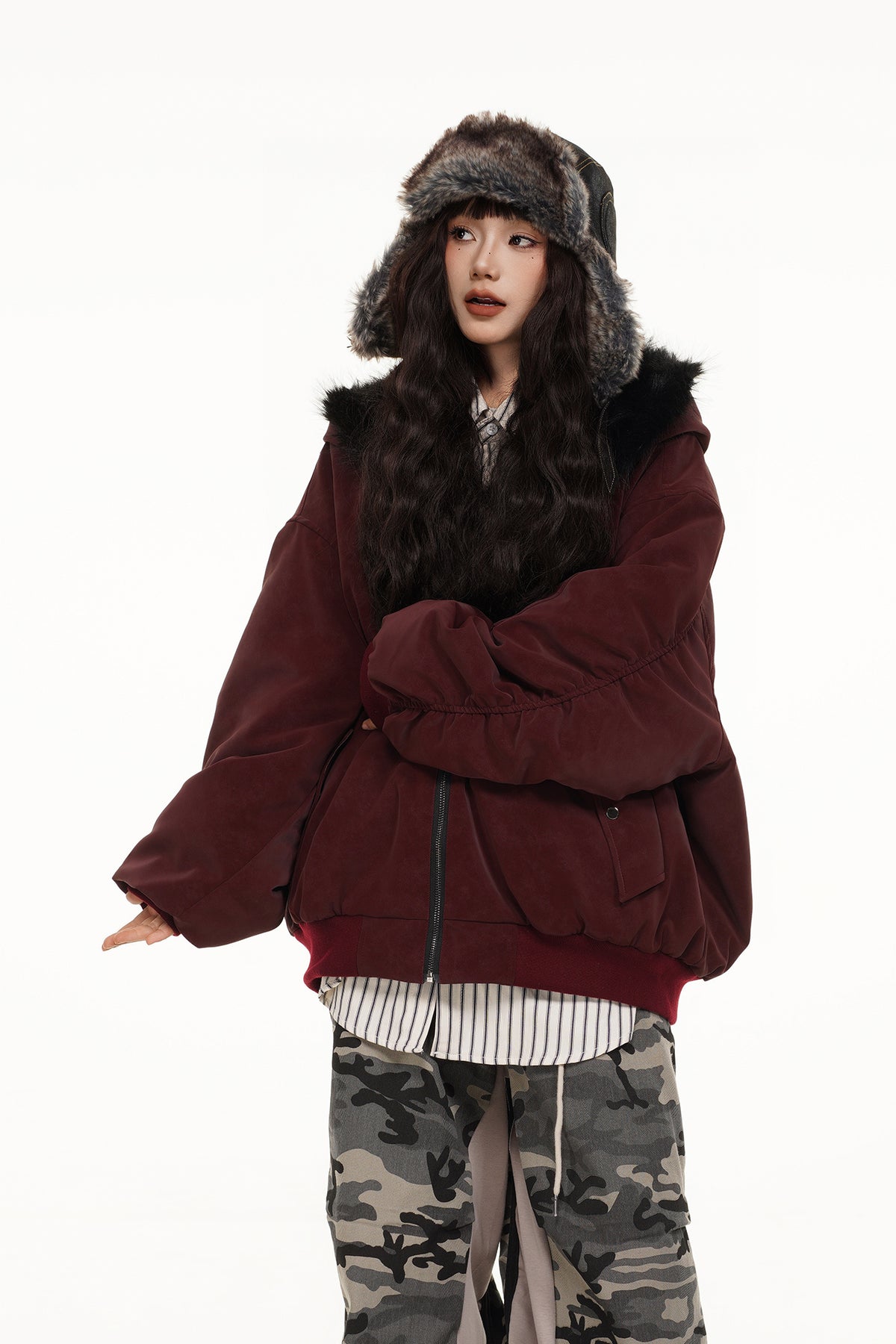 FREE CENTER Reversible Hooded Puffer Jacket
