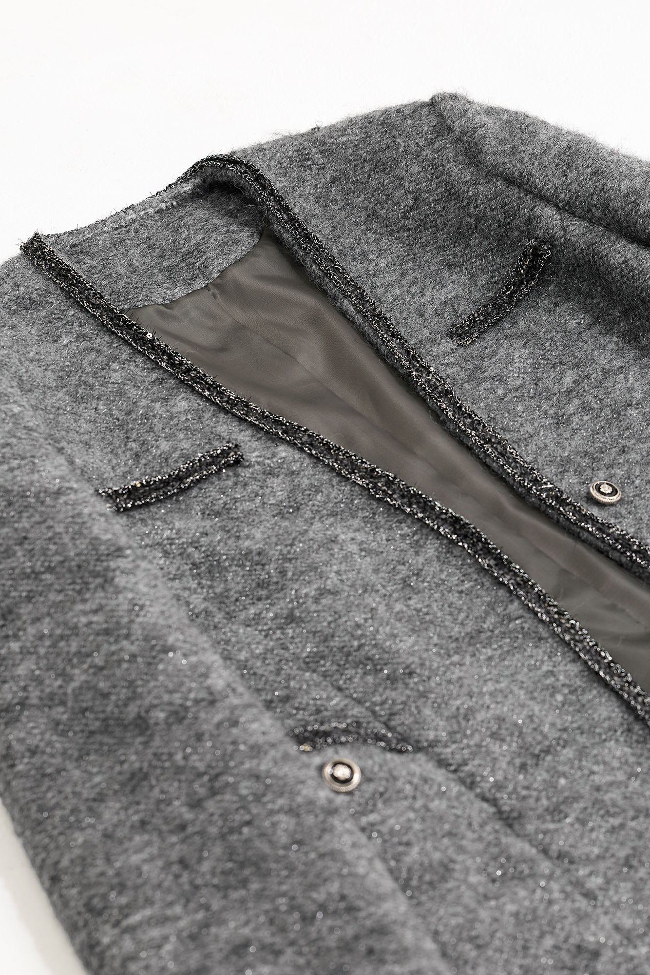 CYGNENOYR Scarf-Neck Metallic Bouclé-Trim Jacket