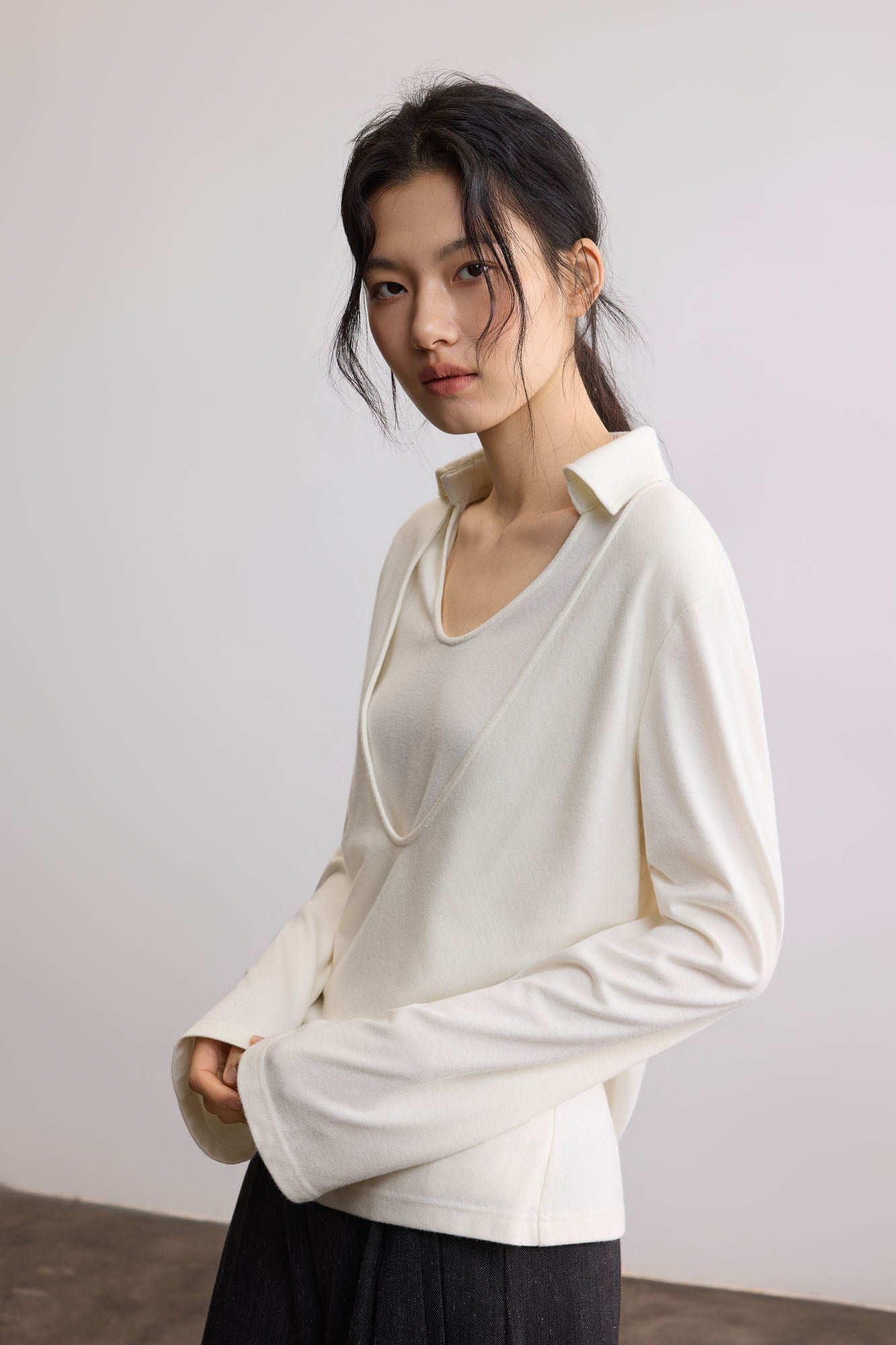 SAME FLOW Modern Double-Layered Long-Sleeve Tee