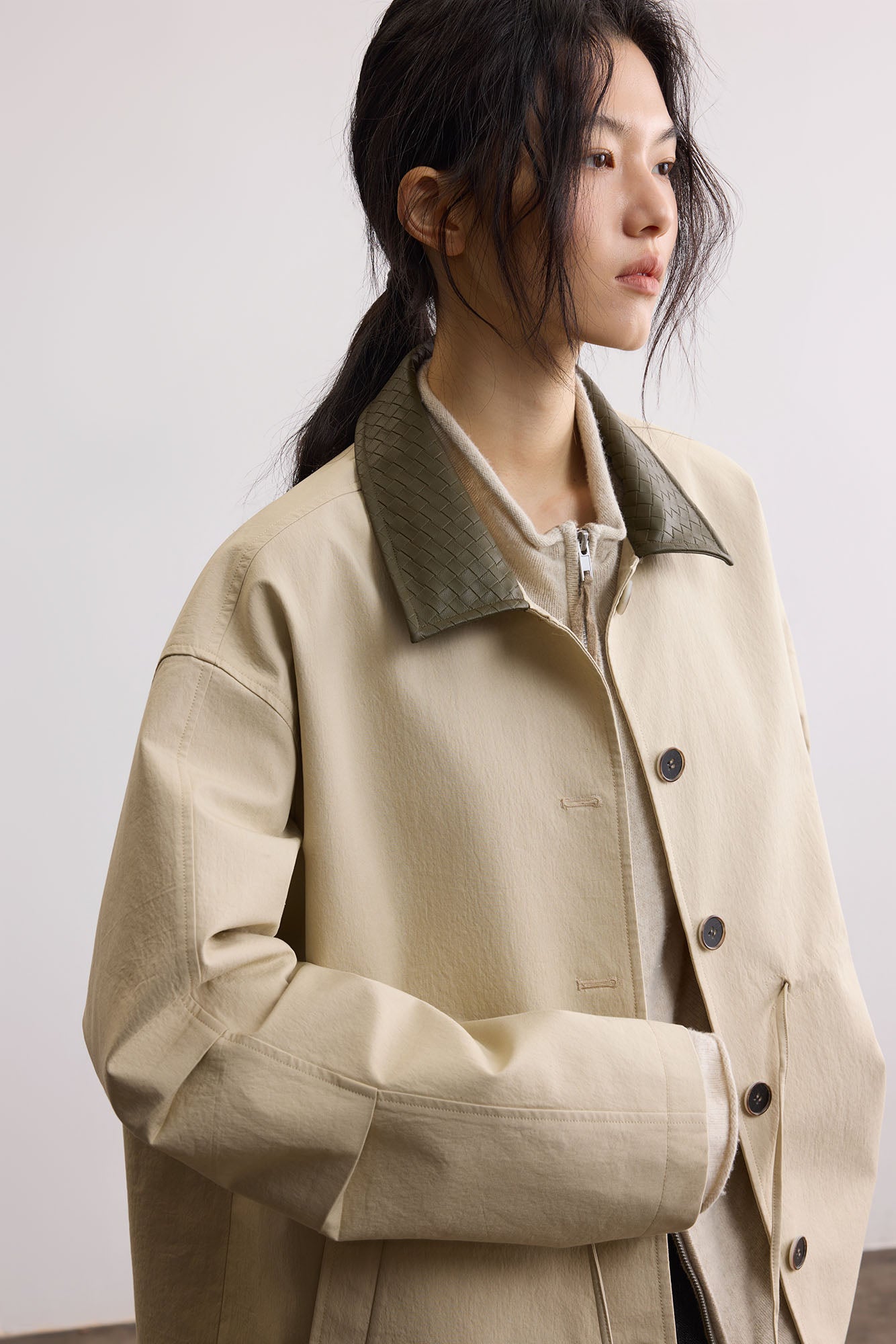SAME FLOW Woven PU Collar Drawstring Jacket