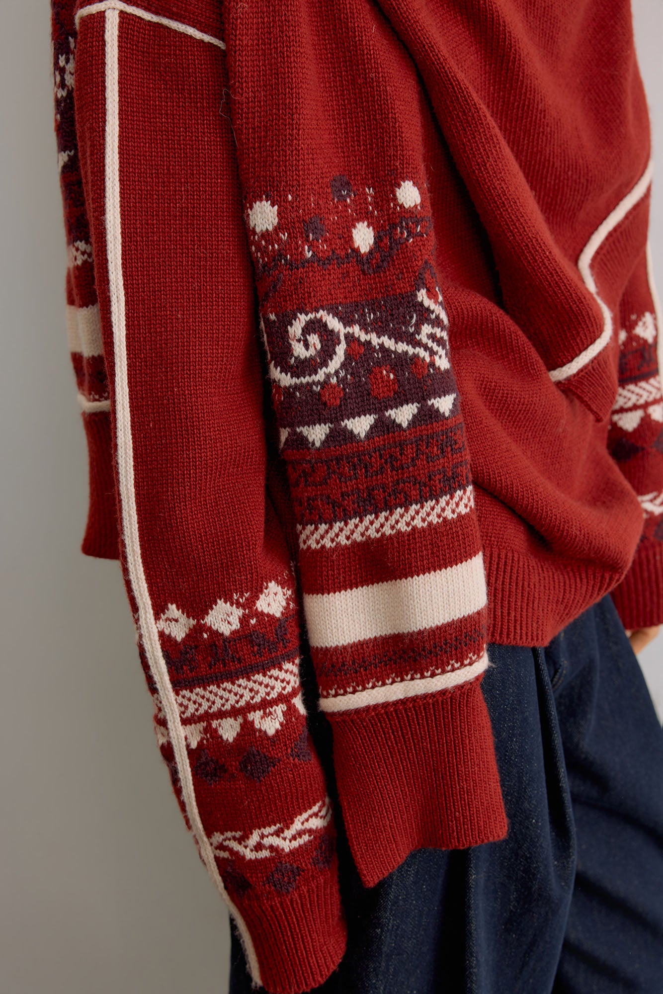 SAME FLOW Retro Jacquard Sleeve Sweater & Shawl Set