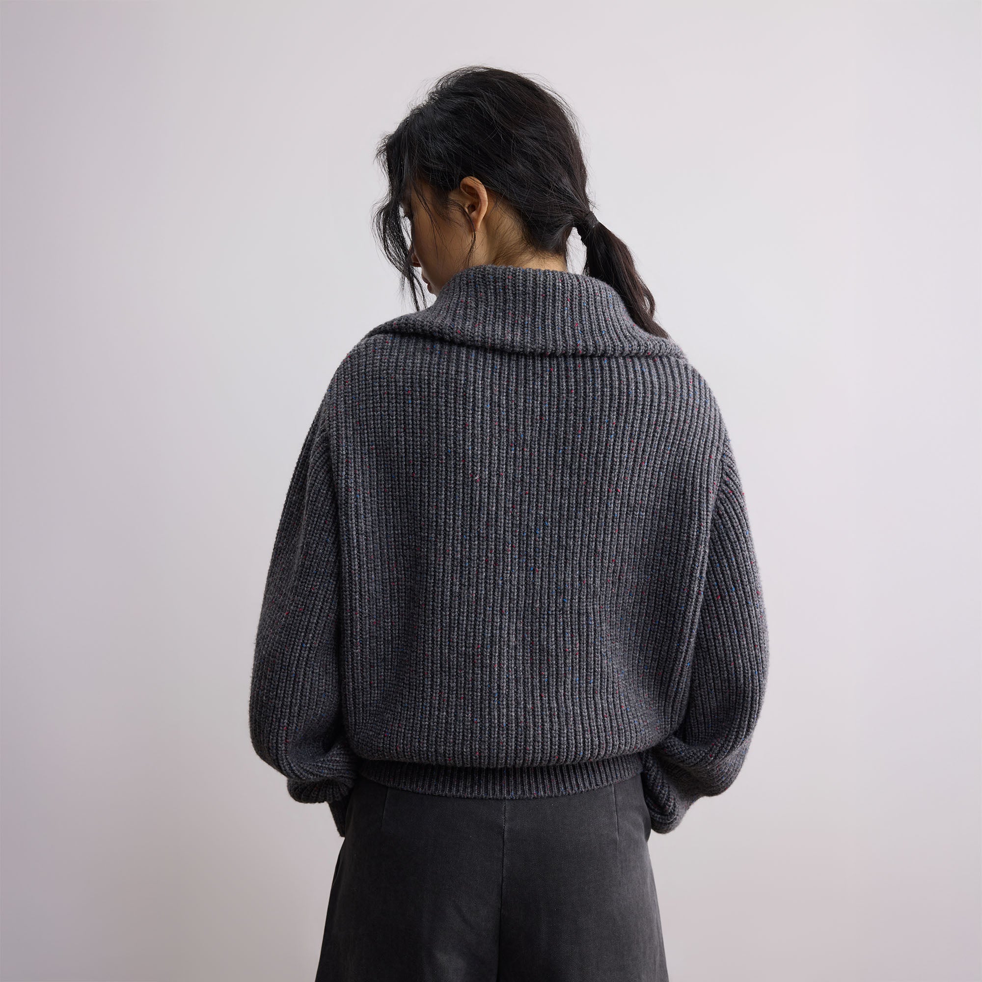 SAME FLOW Ribbed Oversized Polo Zip-Up Cardigan