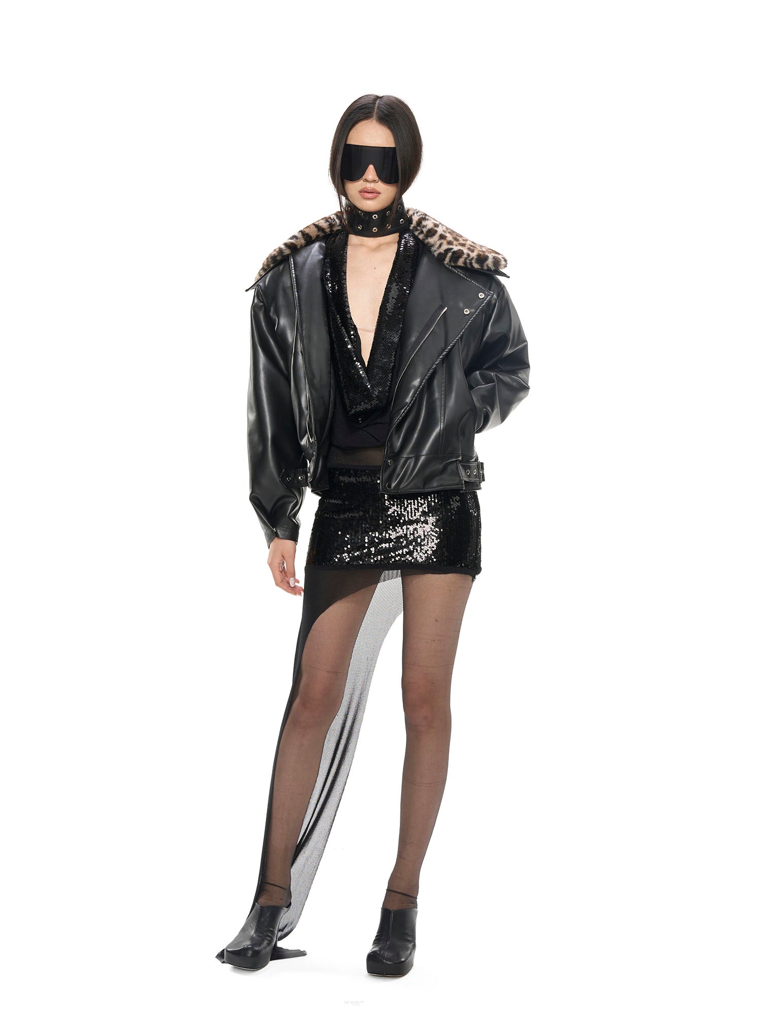 NEVER OFFEND L ANGEL Asymmetrical Hem Backless Sequin Halter Dress