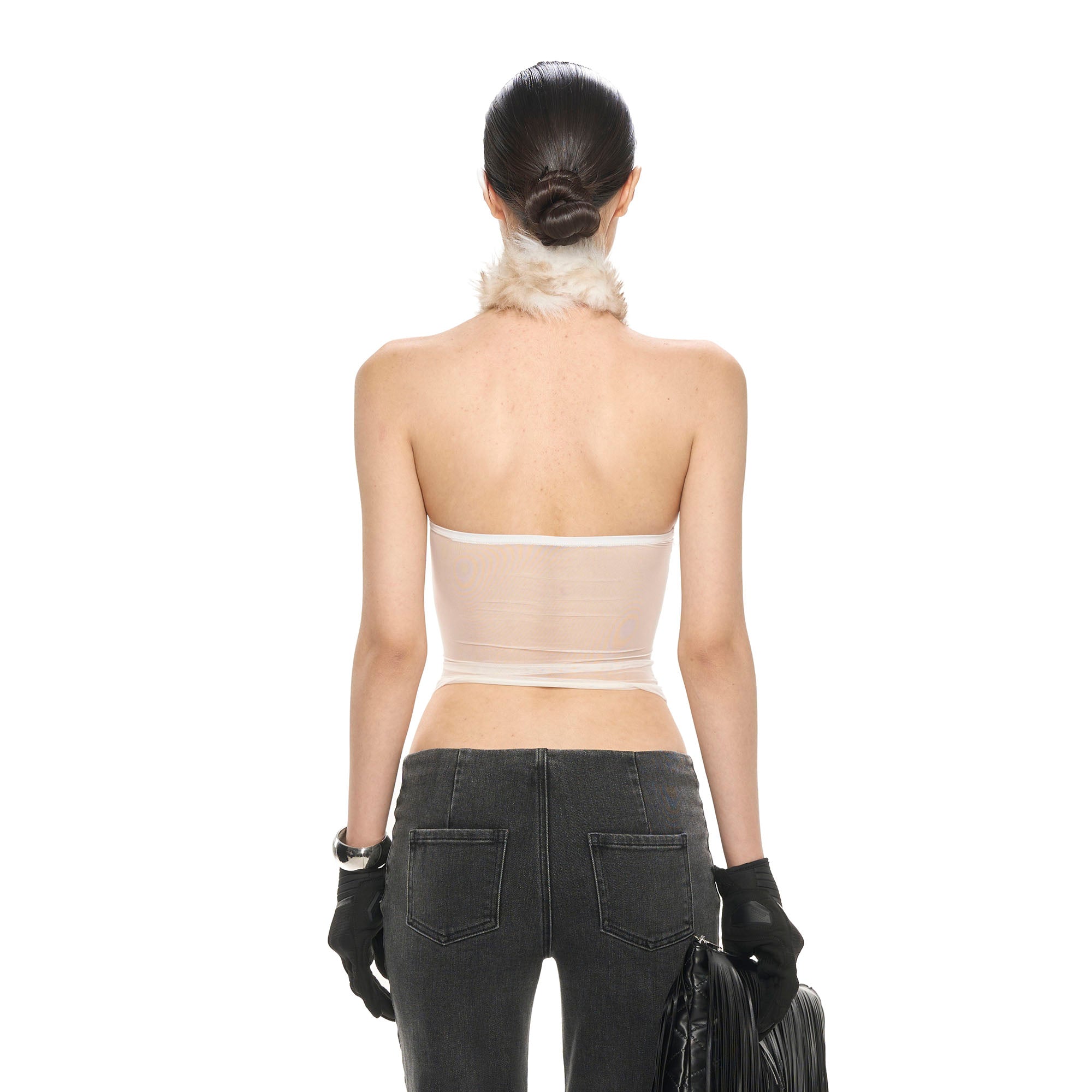 NEVER OFFEND L ANGEL Gradient Faux-Fur Halter Crop Top