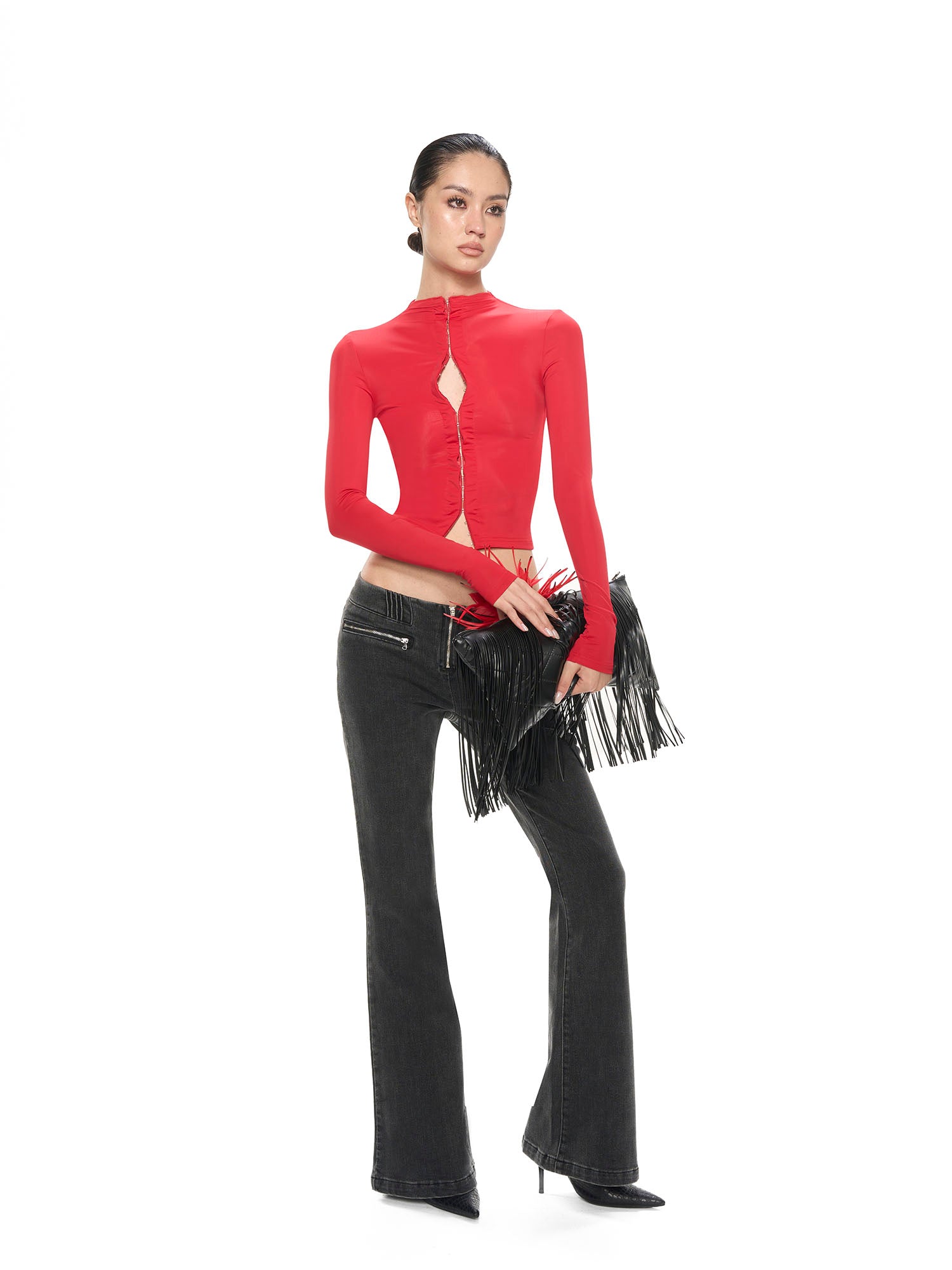 NEVER OFFEND L ANGEL Washed Low-Rise Flared Jeans