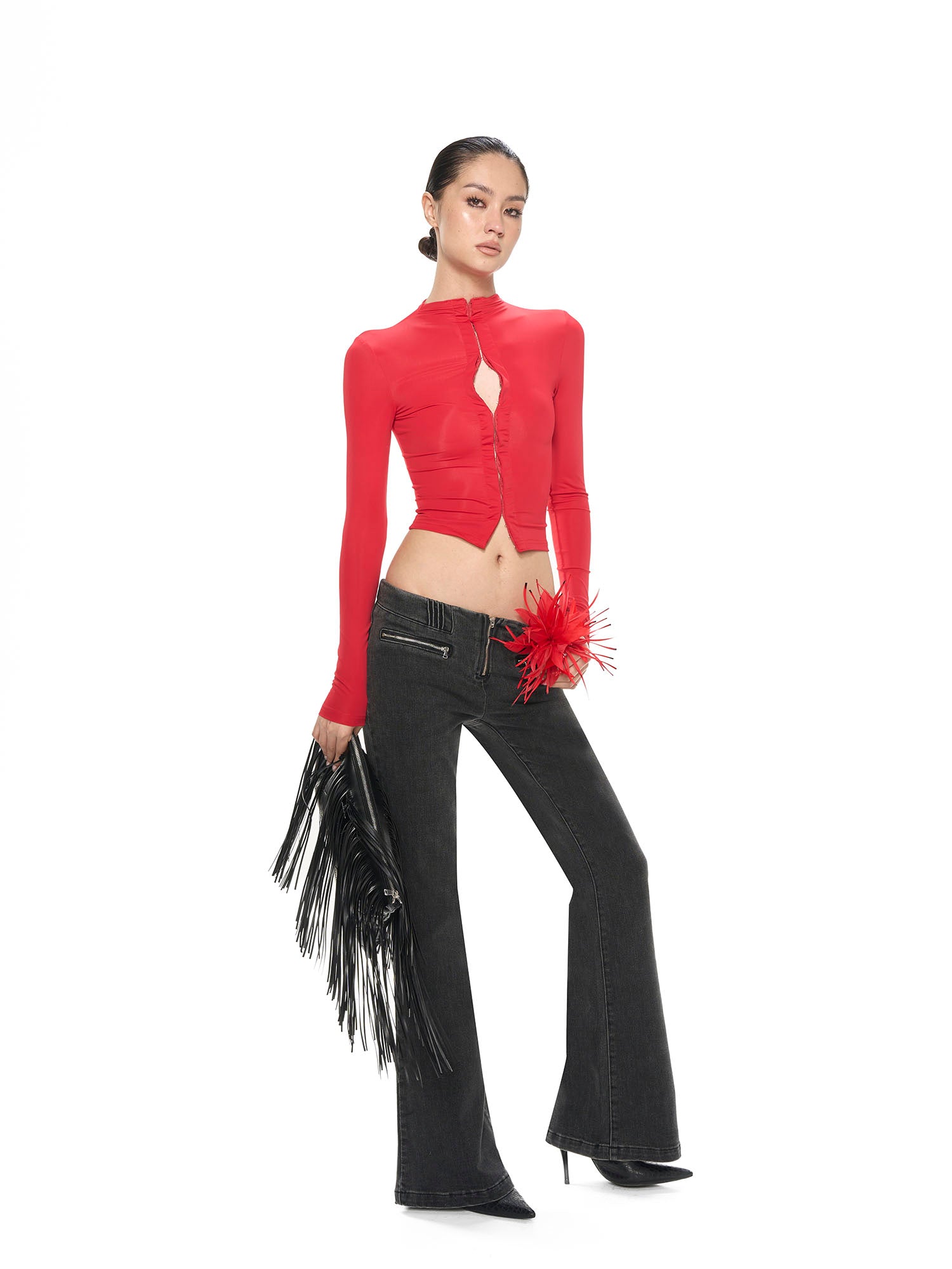 NEVER OFFEND L ANGEL Hook & Eye Cropped Long Sleeve Tee