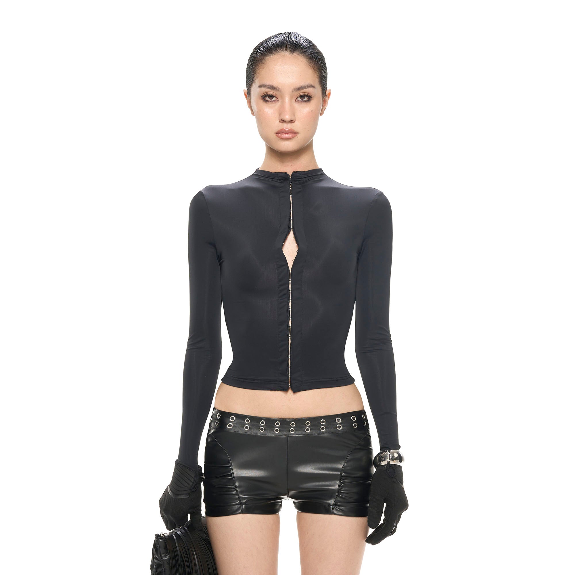 NEVER OFFEND L ANGEL Hook & Eye Cropped Long Sleeve Tee