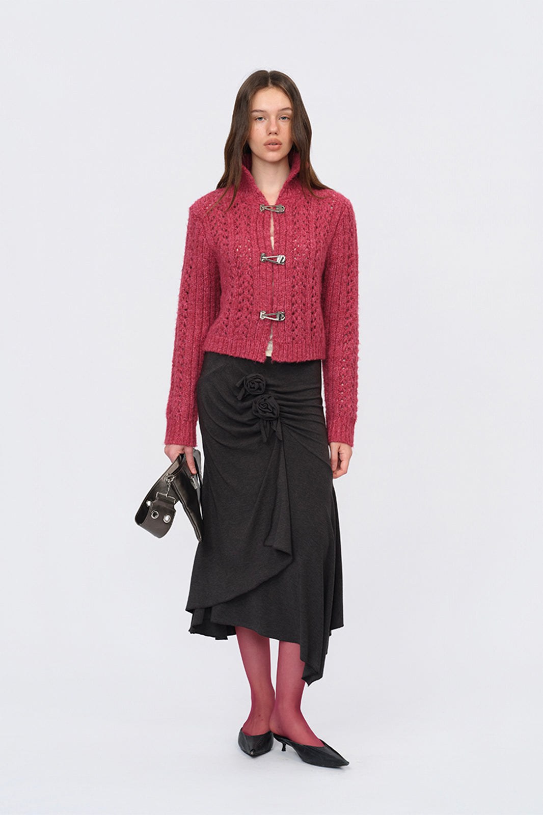 DOTYEARS Open-Knit Mock-Neck Cardigan