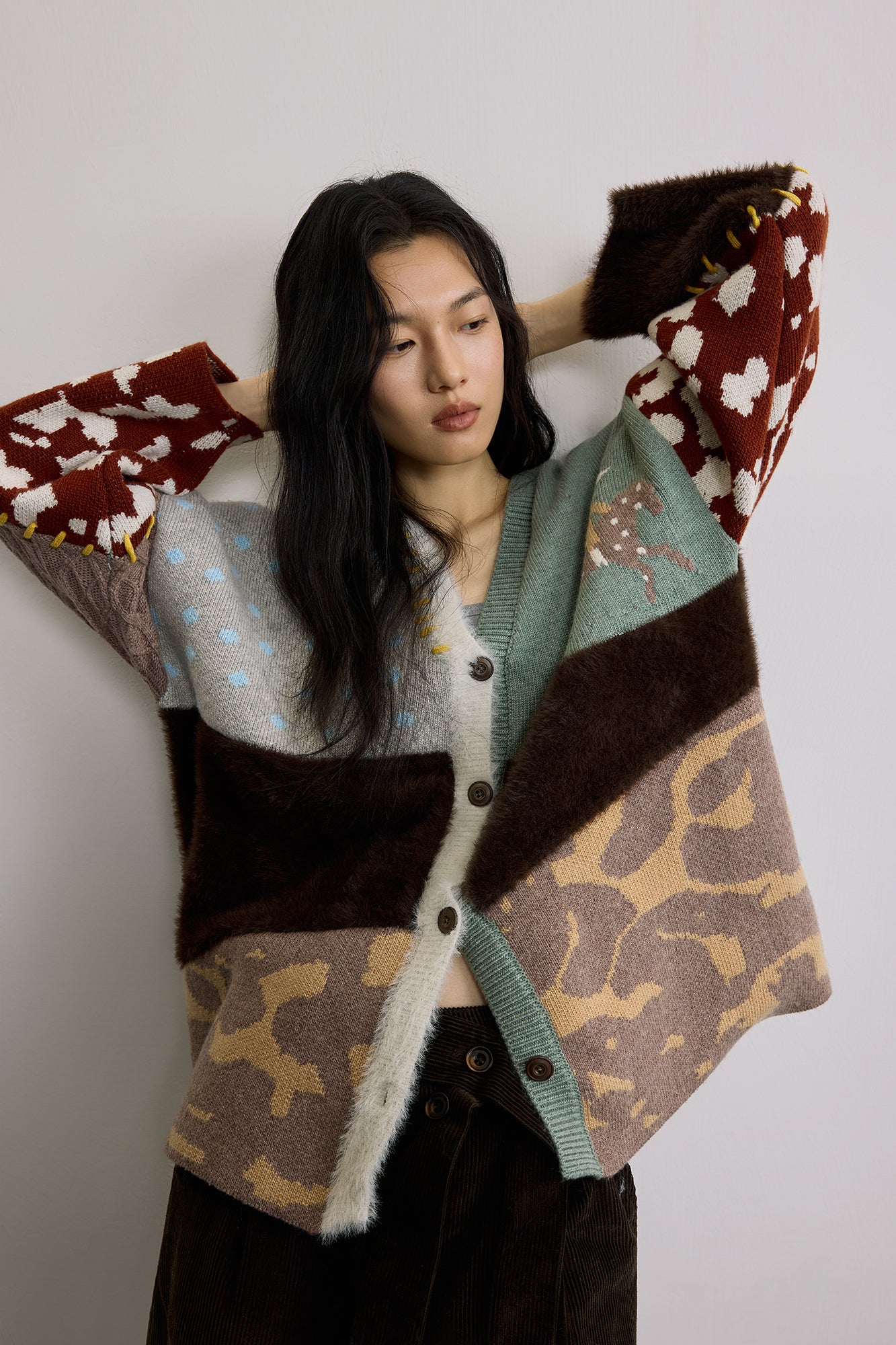 SAME FLOW Retro Spliced Wool-Blend Jacquard Cardigan