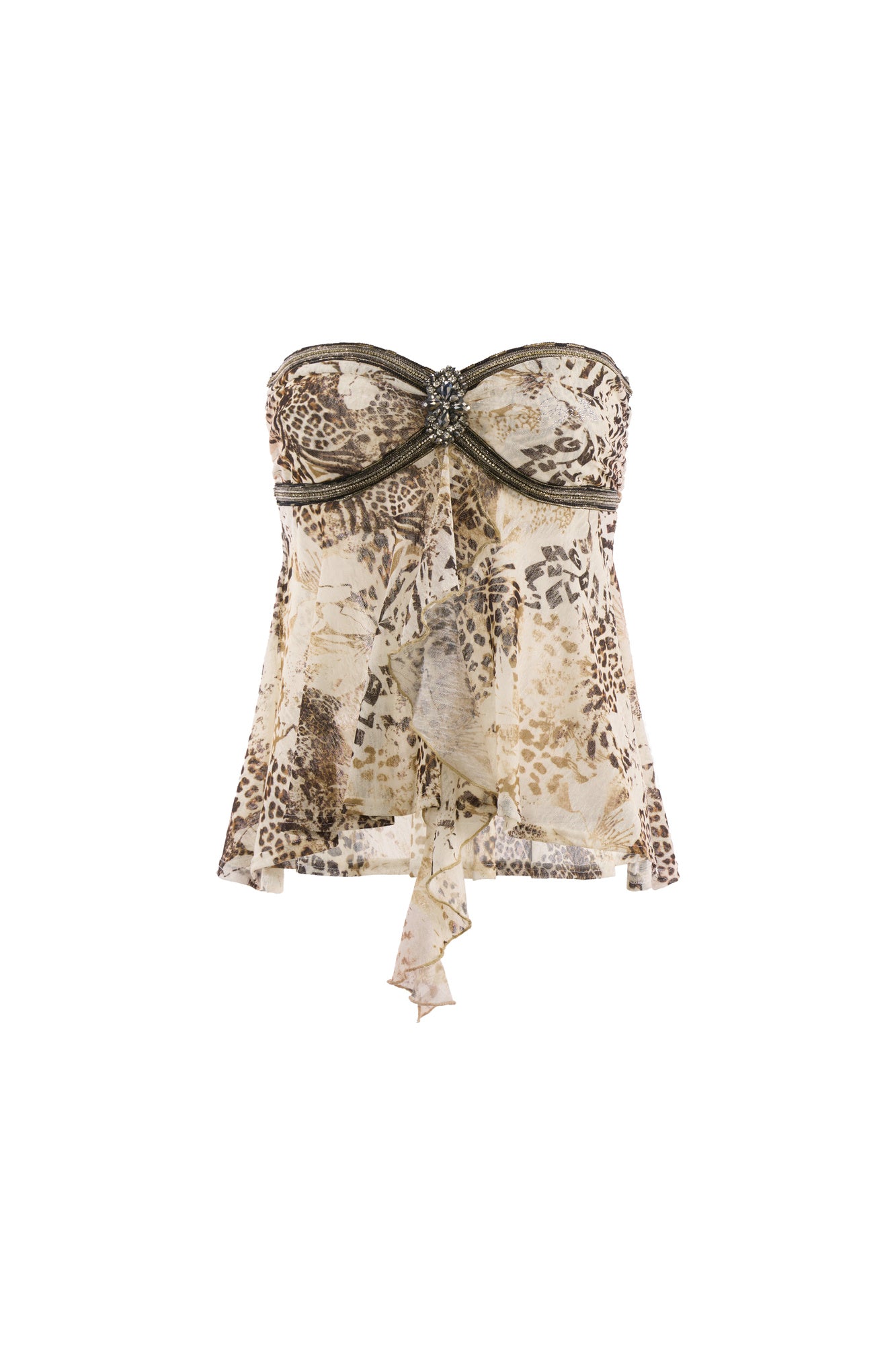 JYOSEI Leopard Full-Print Ruffle Tube Top