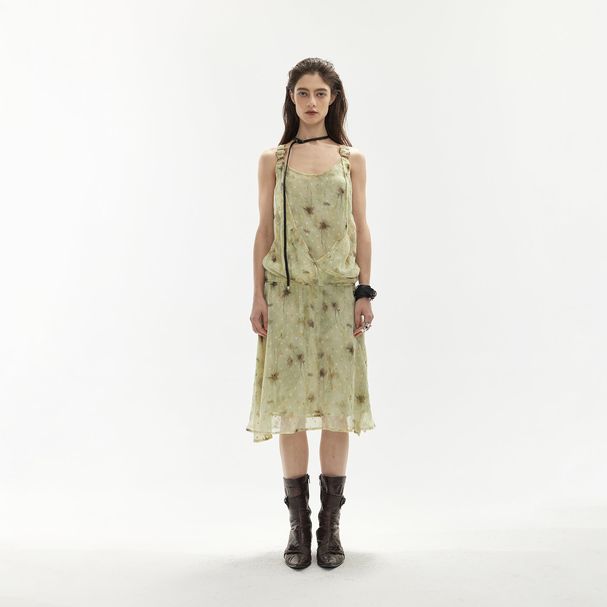 JIUWU PARK Sheer Floral Chiffon Cami Dress