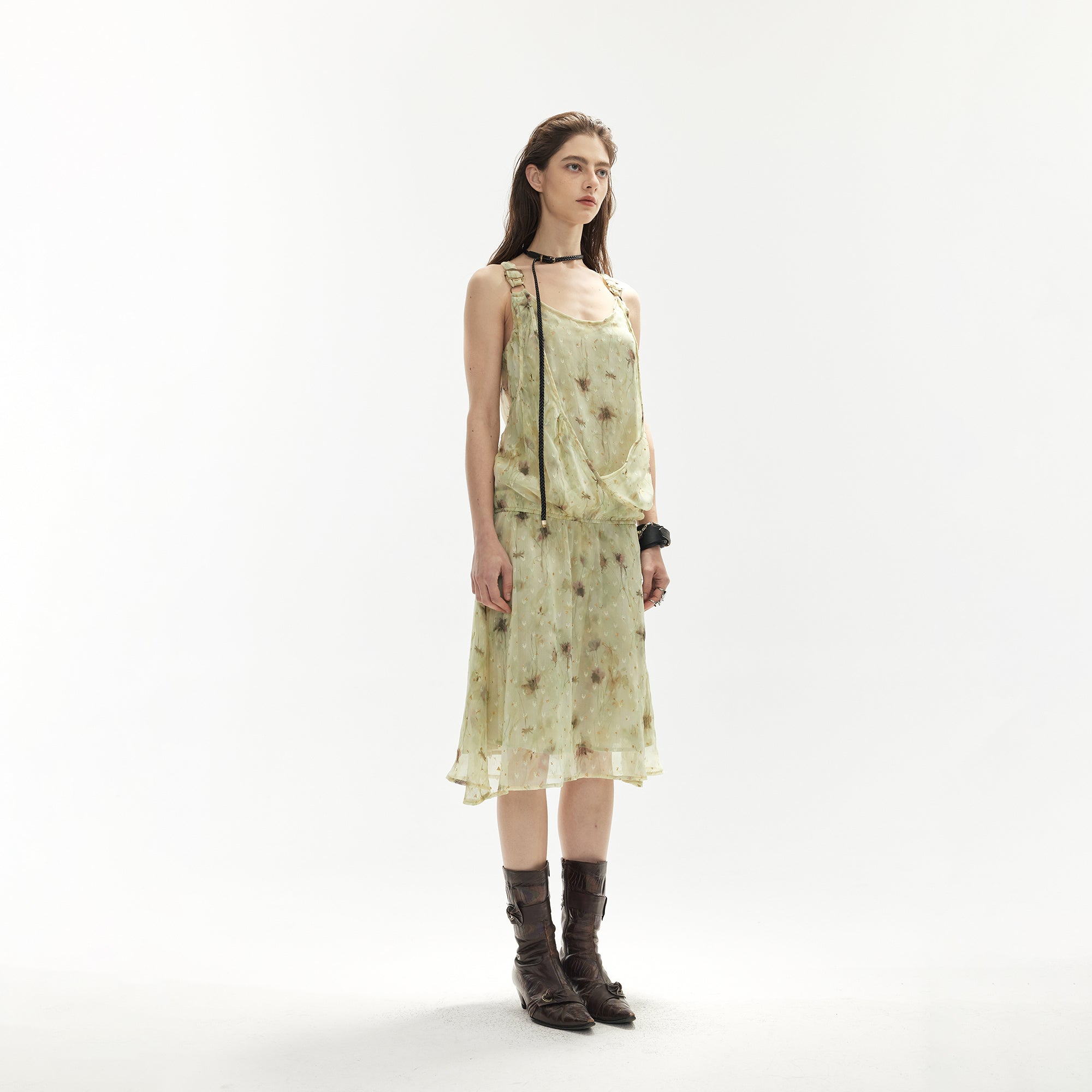 JIUWU PARK Sheer Floral Chiffon Cami Dress