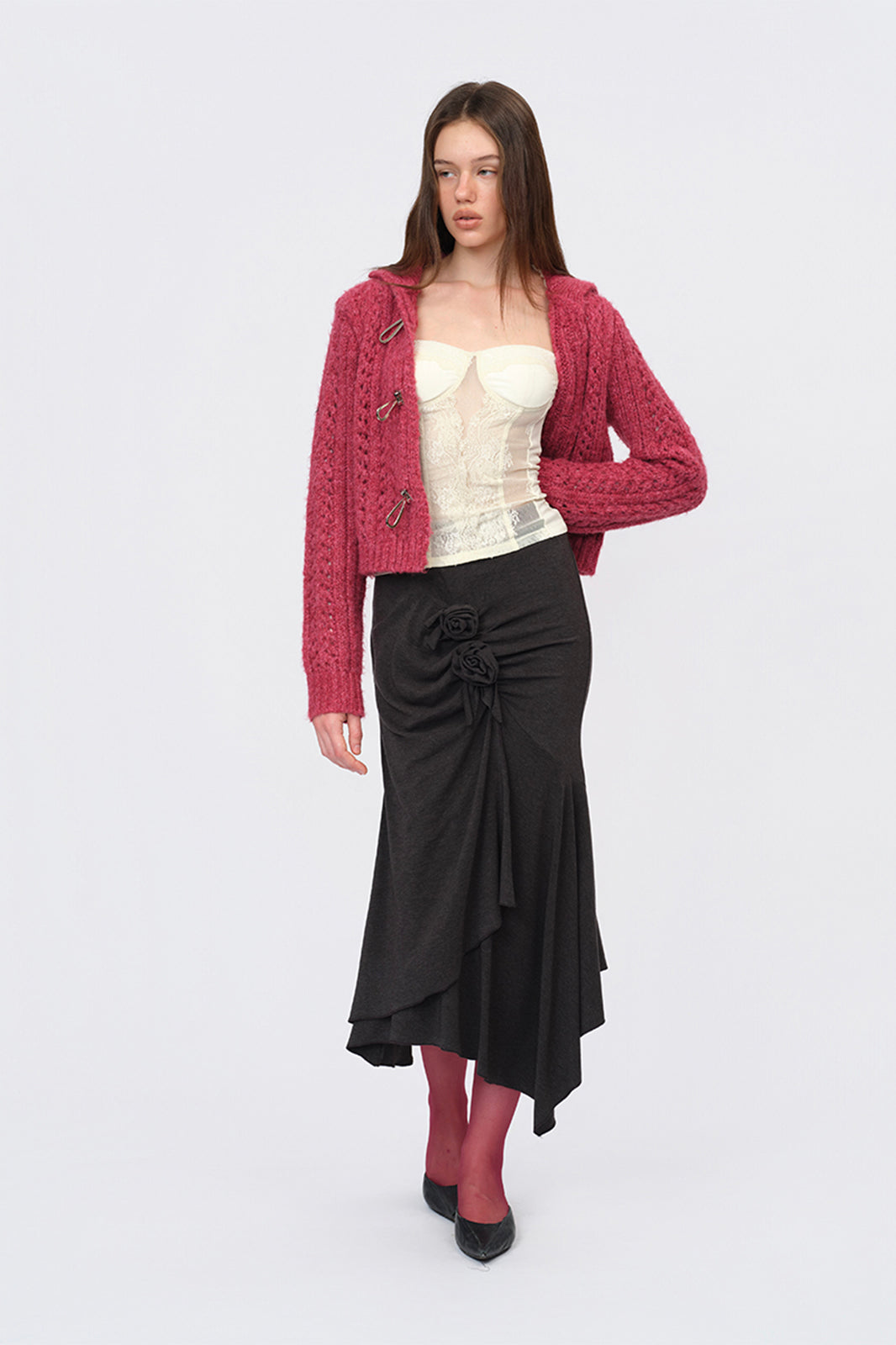 DOTYEARS Open-Knit Mock-Neck Cardigan