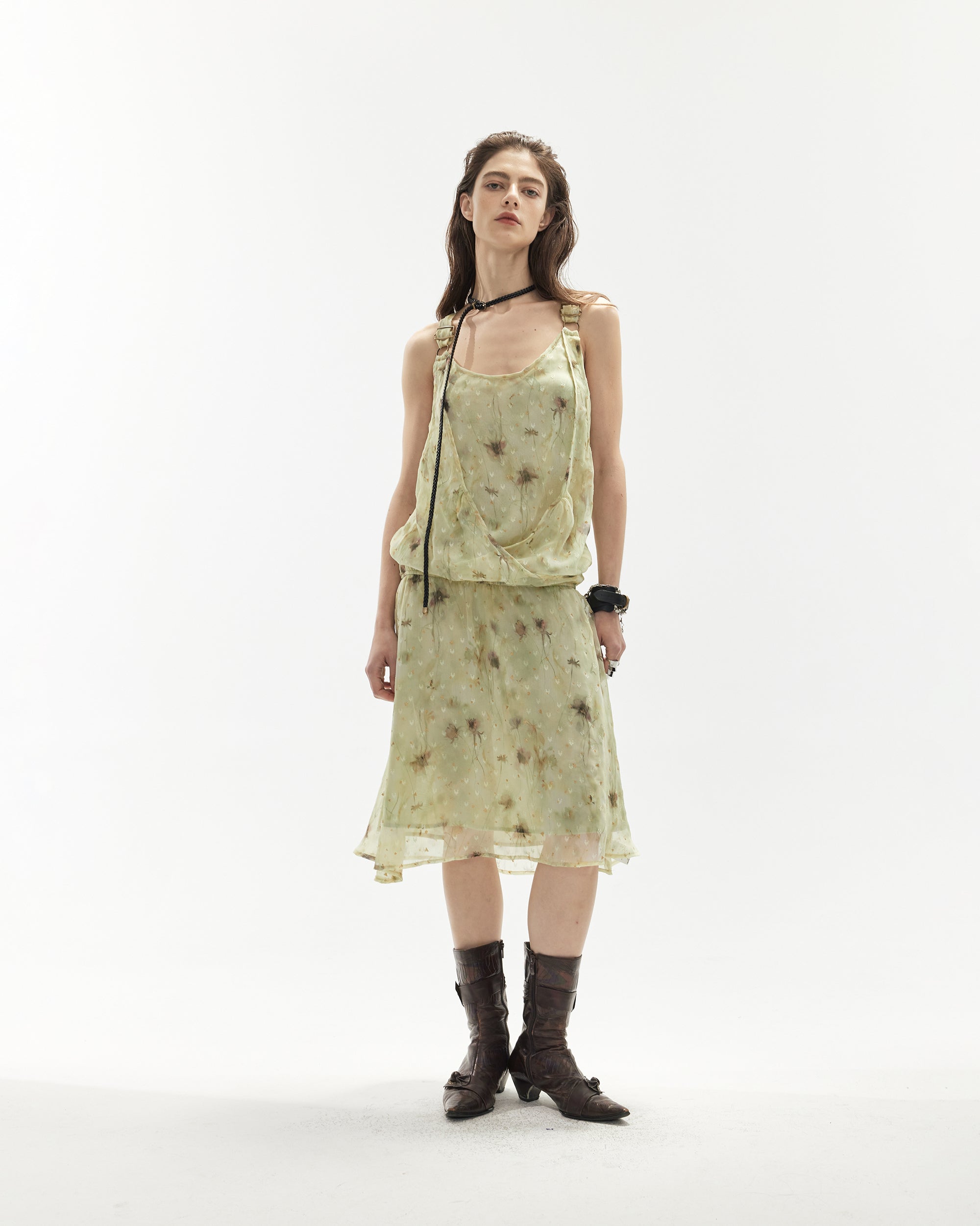 JIUWU PARK Sheer Floral Chiffon Cami Dress