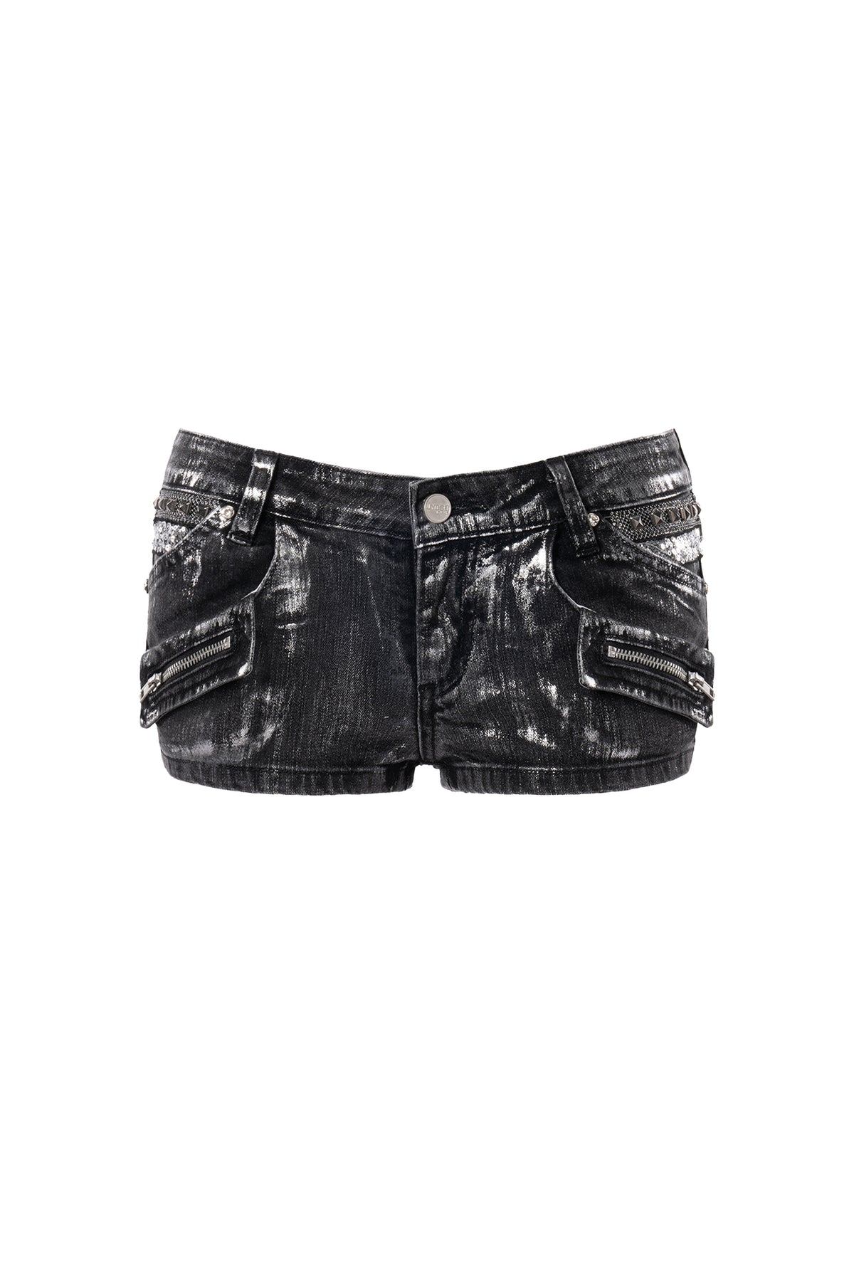 JYOSEI Washed Studded Zipper Denim Shorts