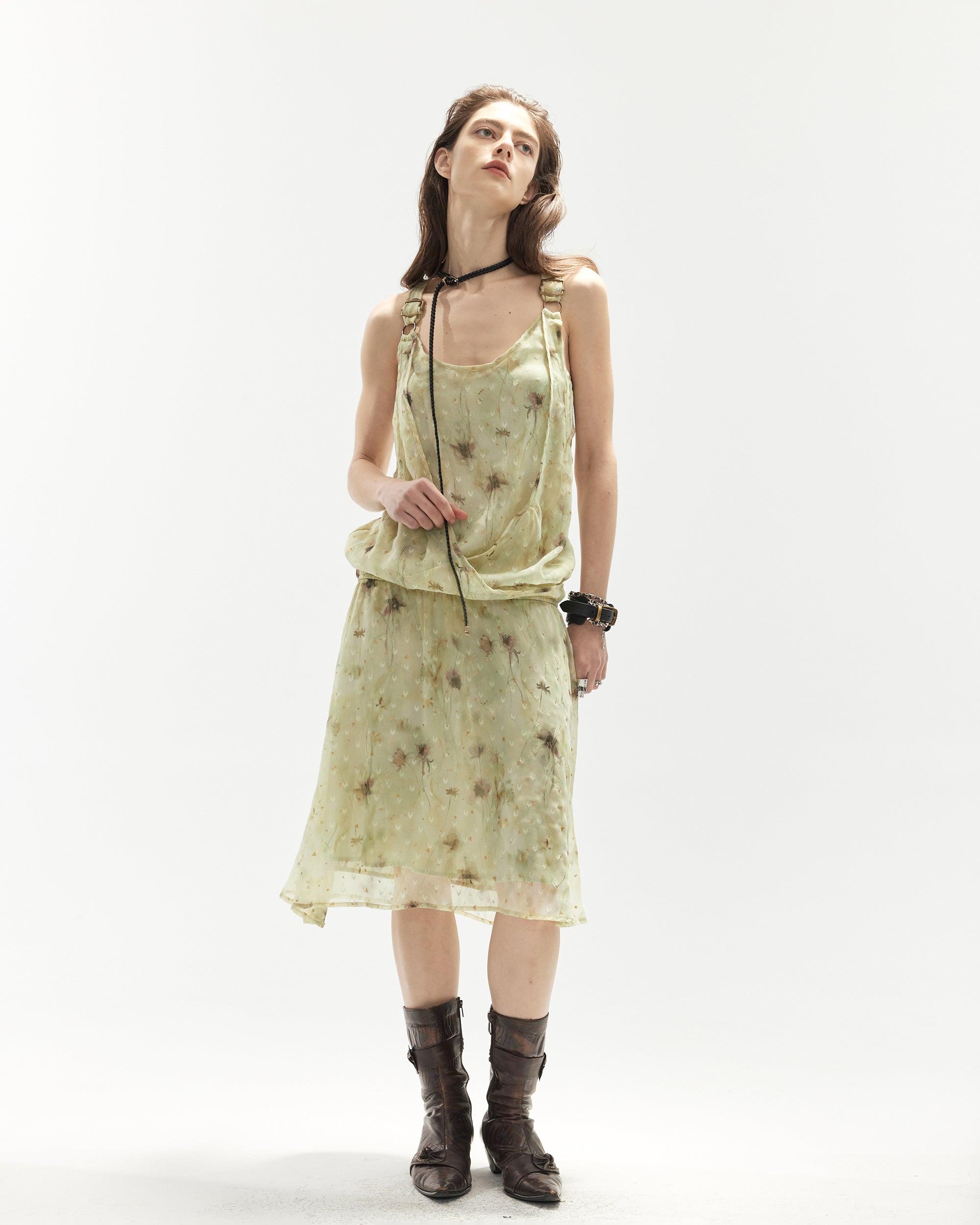 JIUWU PARK Sheer Floral Chiffon Cami Dress