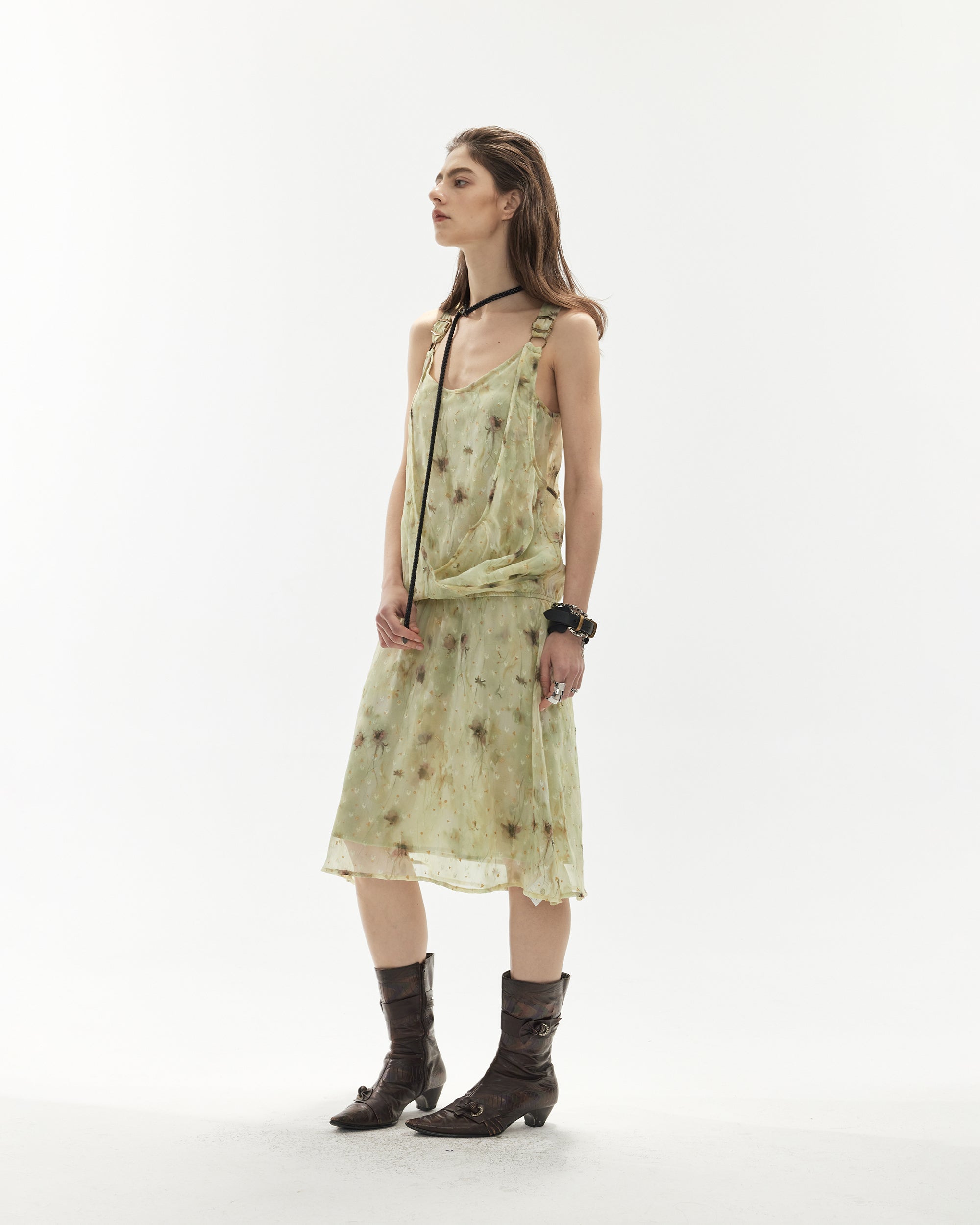 JIUWU PARK Sheer Floral Chiffon Cami Dress