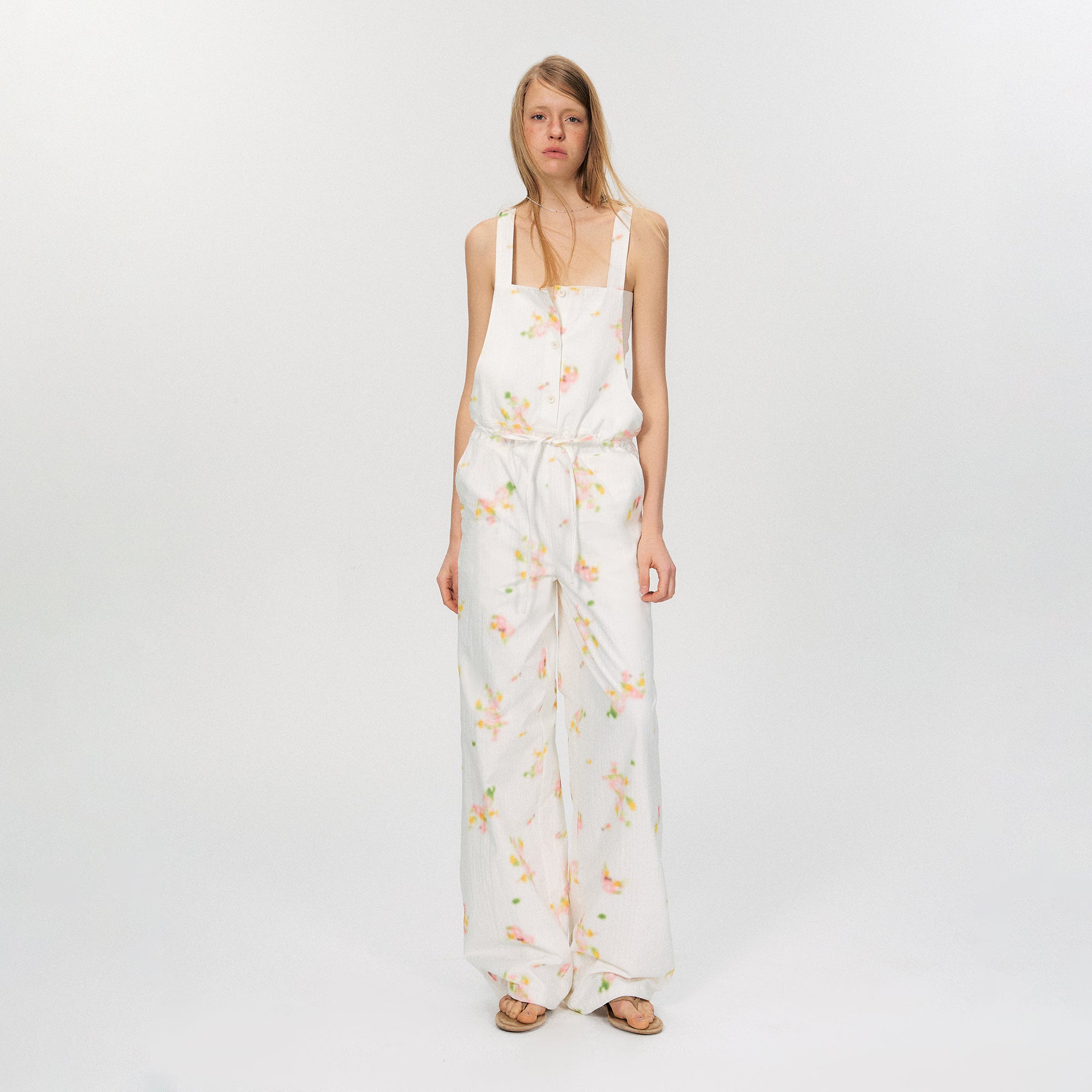 THE NEVERMORE Retro Print Suspender Wide-Leg Jumpsuit