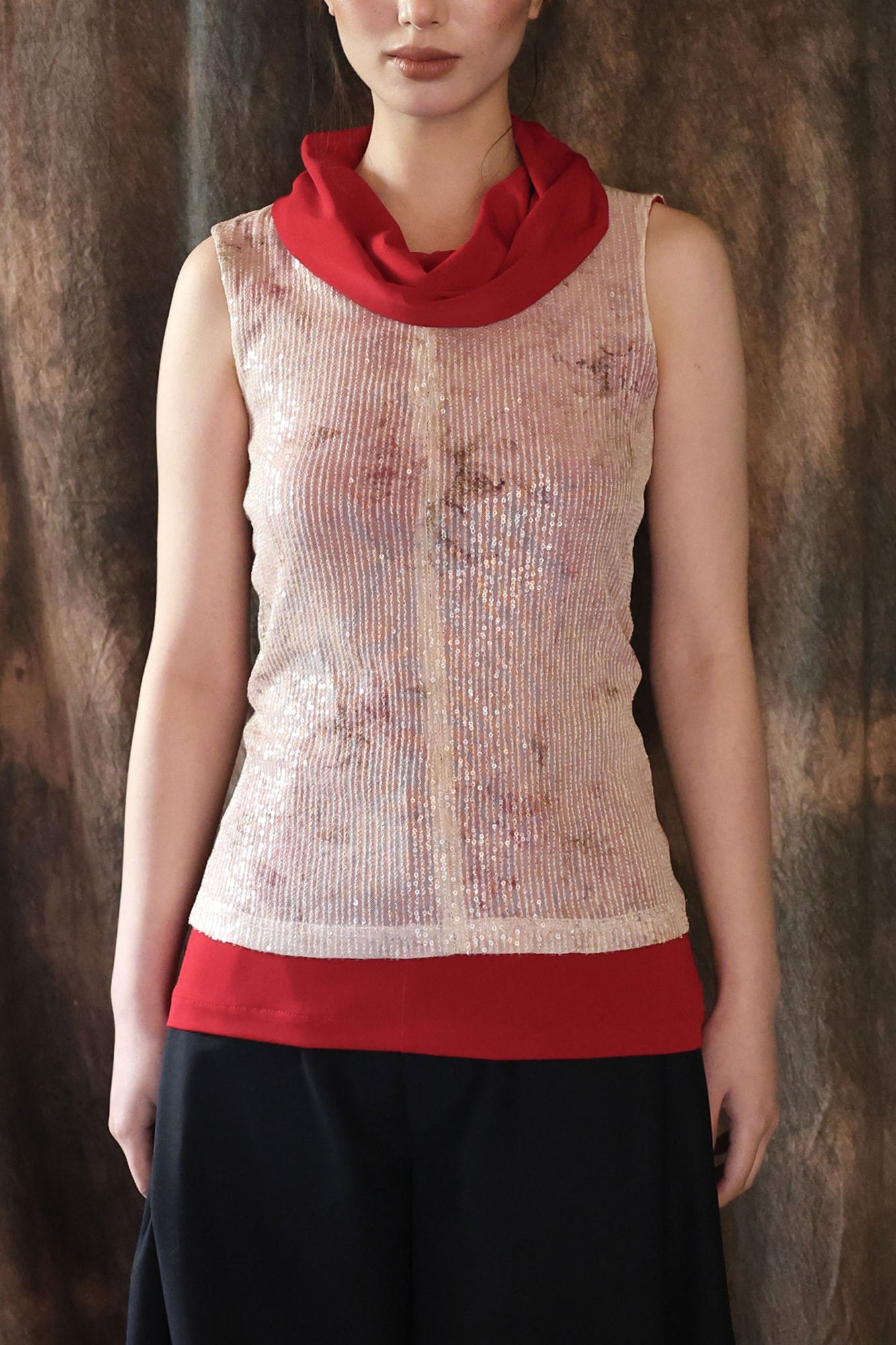 WUHEYIZUO Sequin Contrast Drape-Neck Tank Top