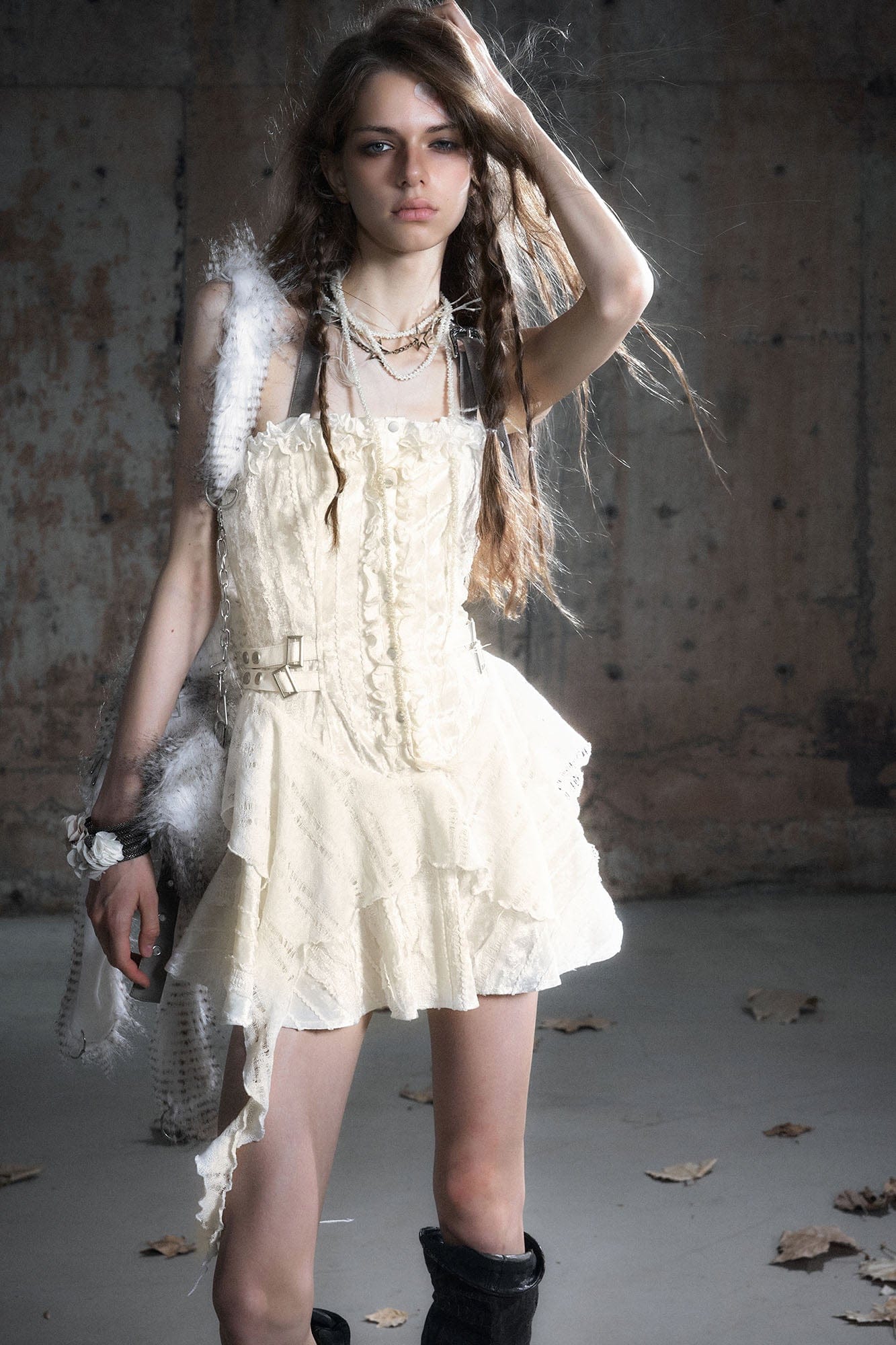 CESTNOUS Ruffled Trim Corset Layered Mini Dress