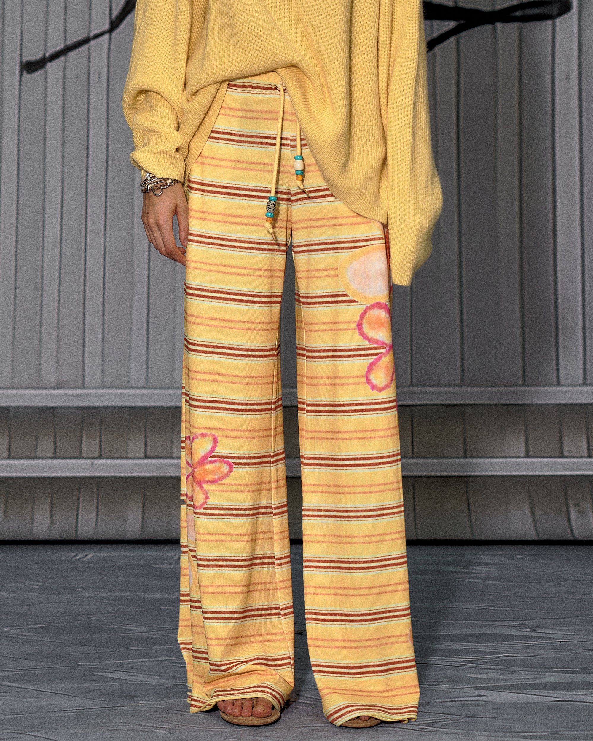 THE NEVERMORE Striped Bloom Beaded Drawstring Pants