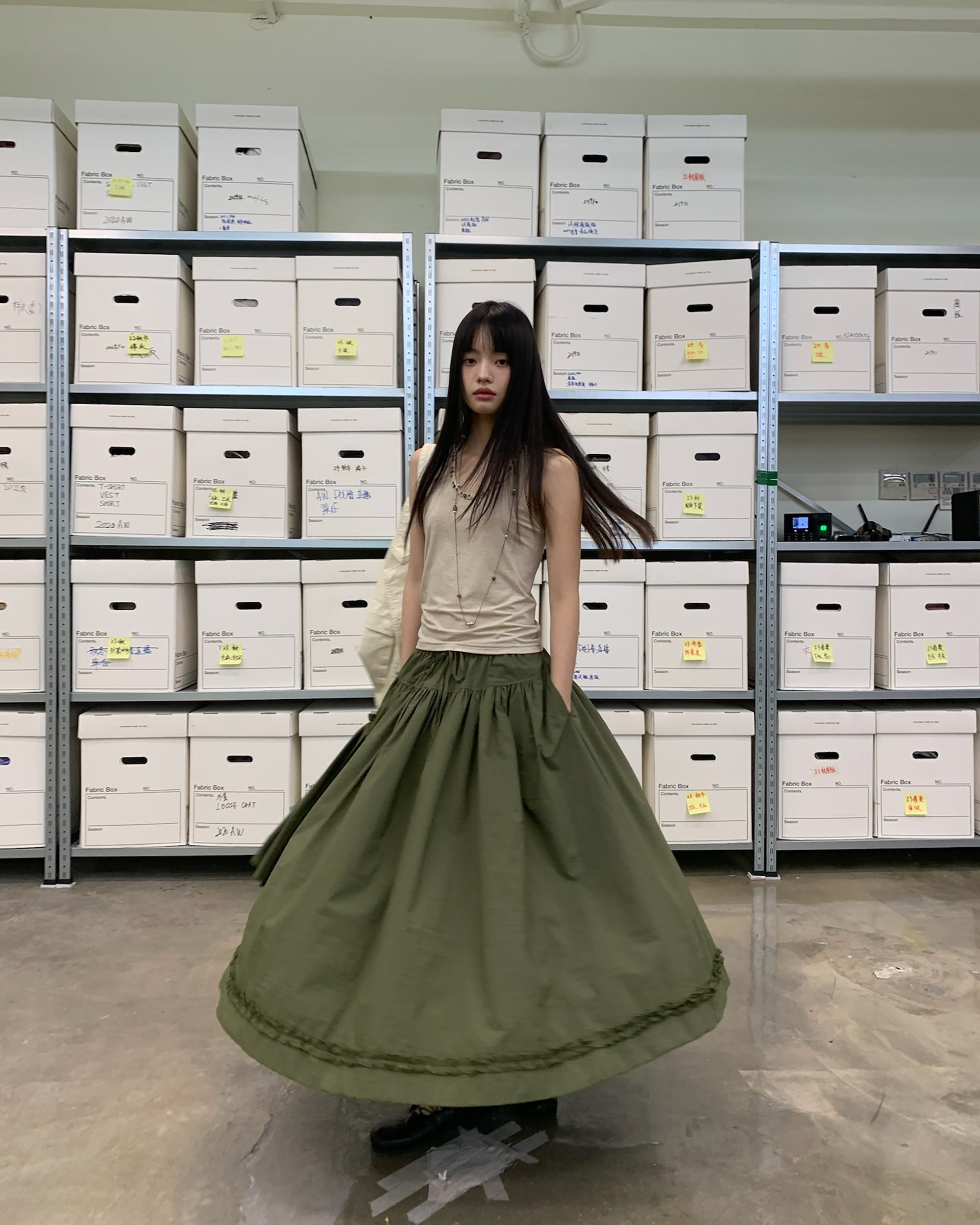 NEVERSEEZ Ruffle-Hem Layered Drawstring Bubble Skirt