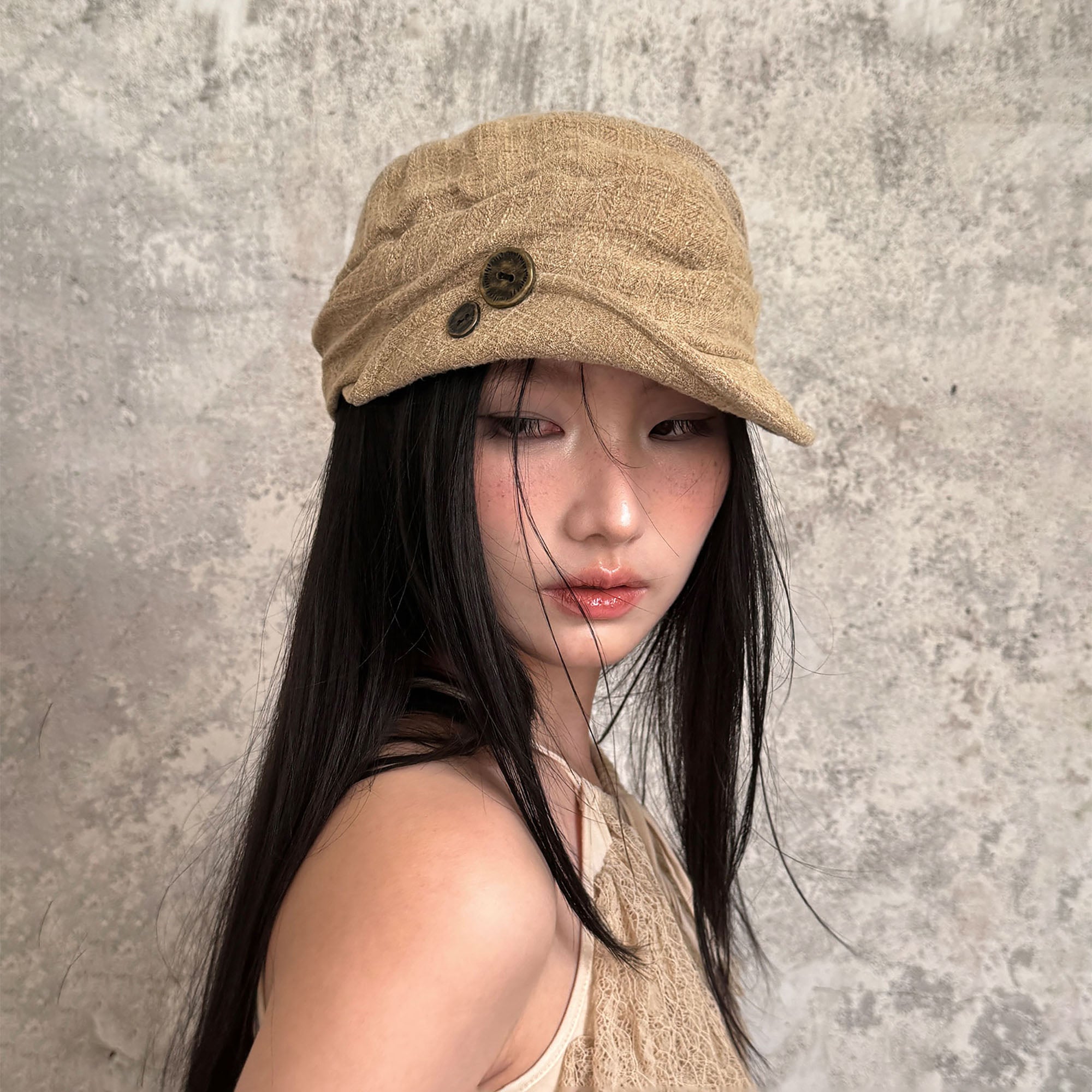 RIDK Folded-Hem Textured Newsboy Cap