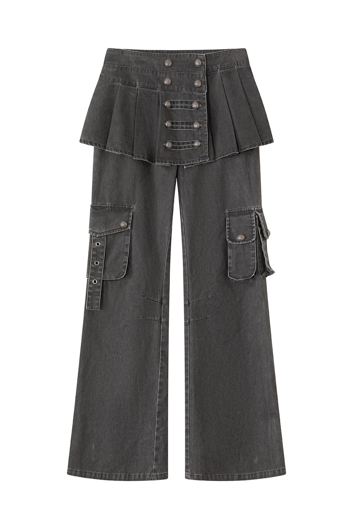 CESTNOUS Retro Washed Pleated Spliced Straight-Leg Pants — flat lay · Washed Gray