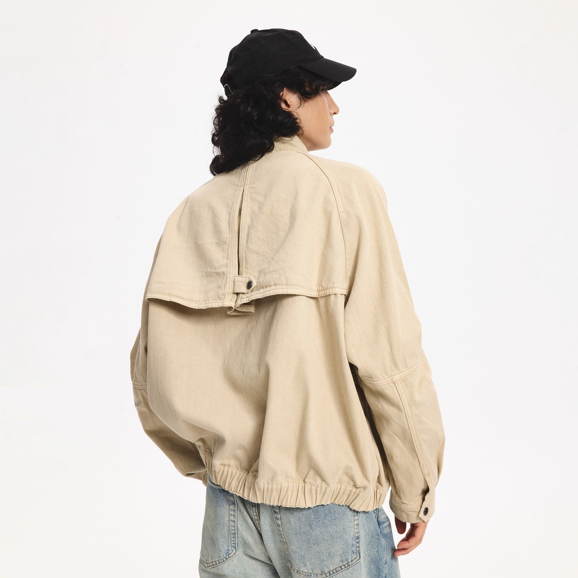 LEONSENSE Utility Raglan Stand-Collar Denim Jacket