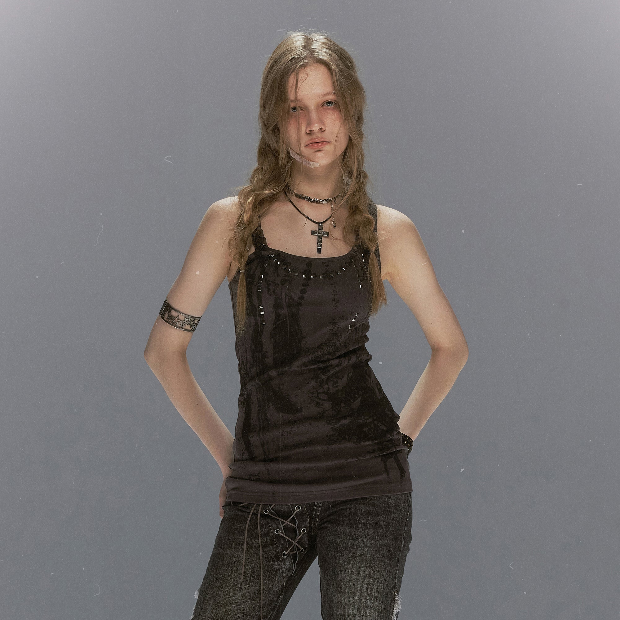 CESTNOUS Punk Studded Slim Tank Top