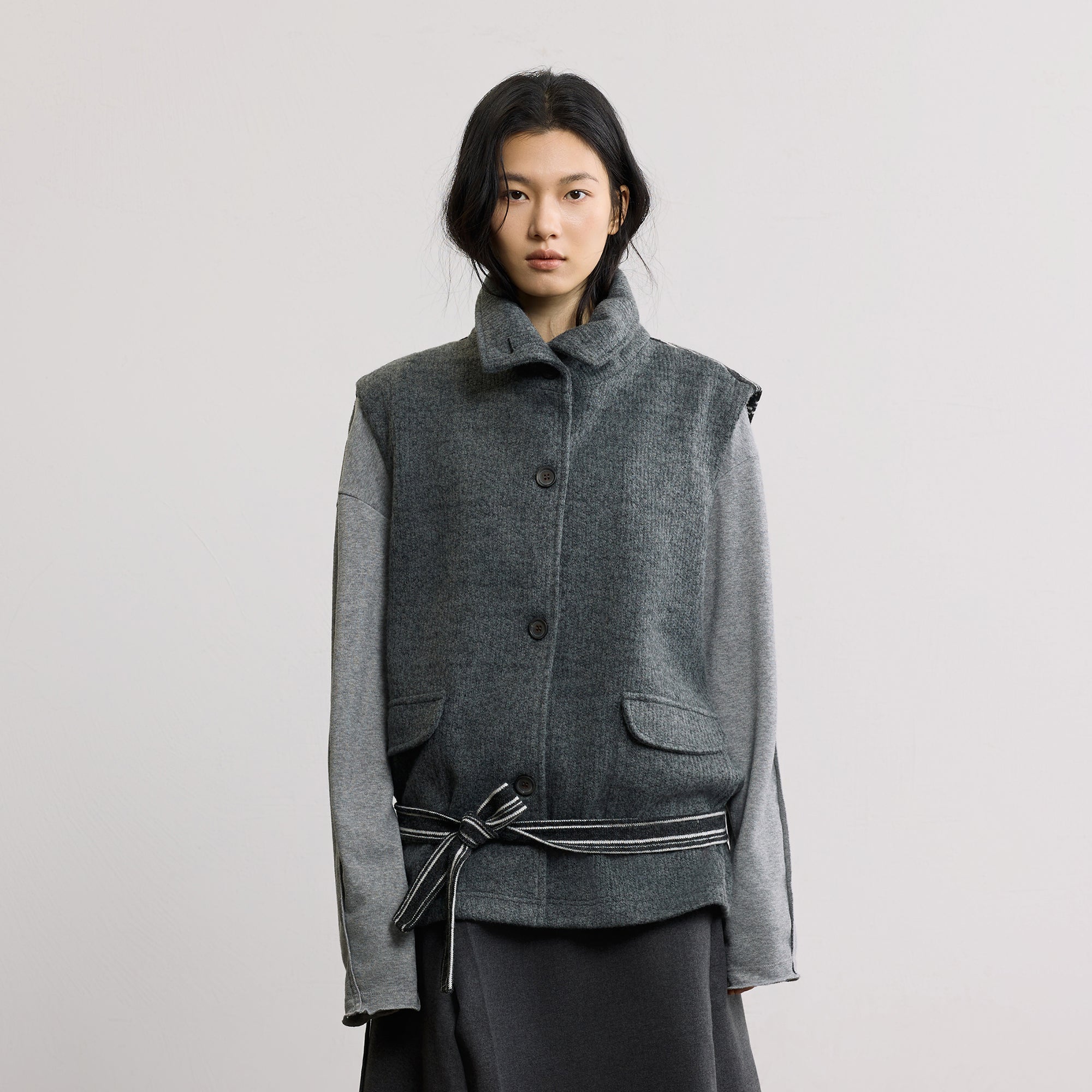 SAME FLOW Belted Reversible Wool-Blend Knit Vest