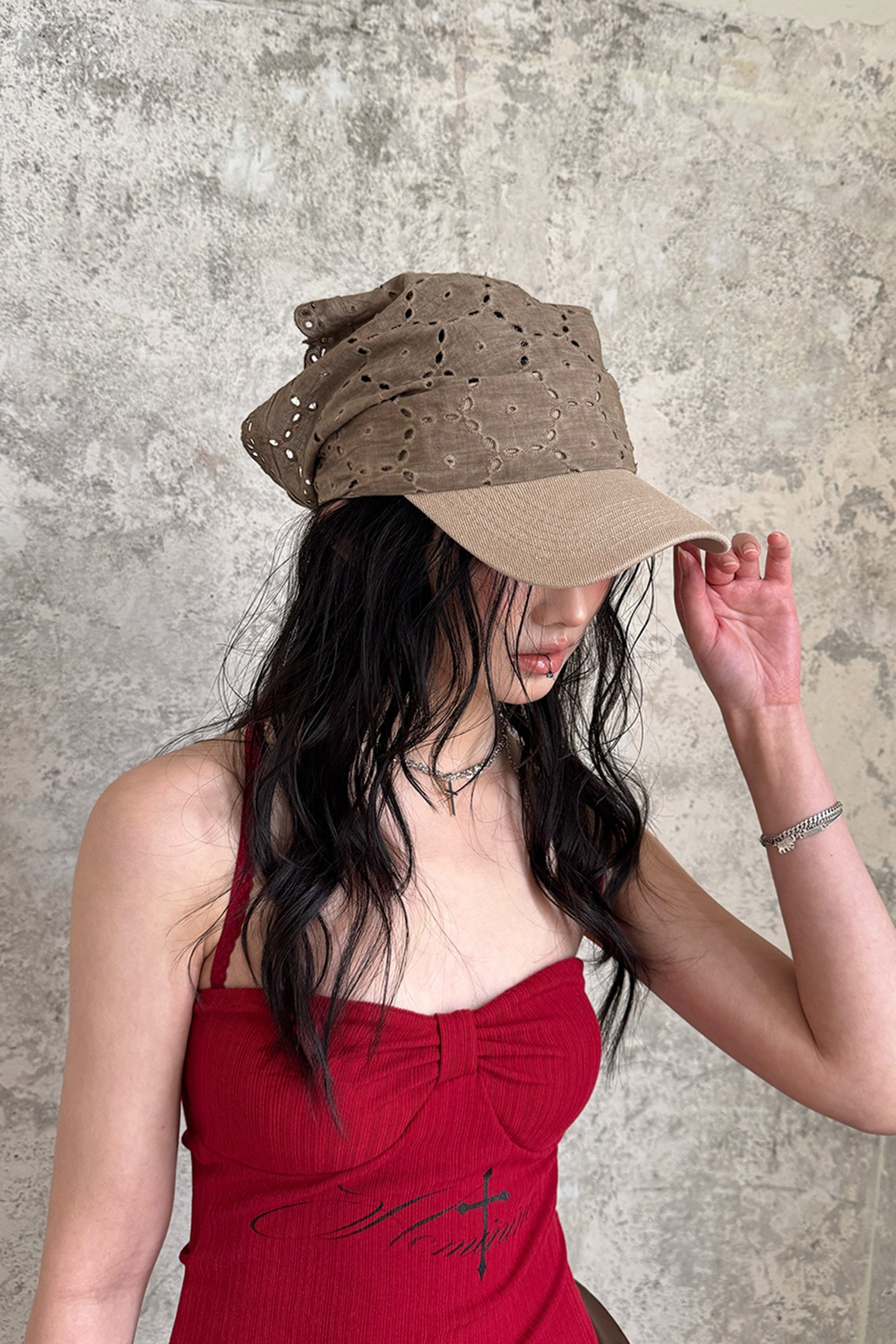 RIDK Eyelet Lace Headscarf Cap