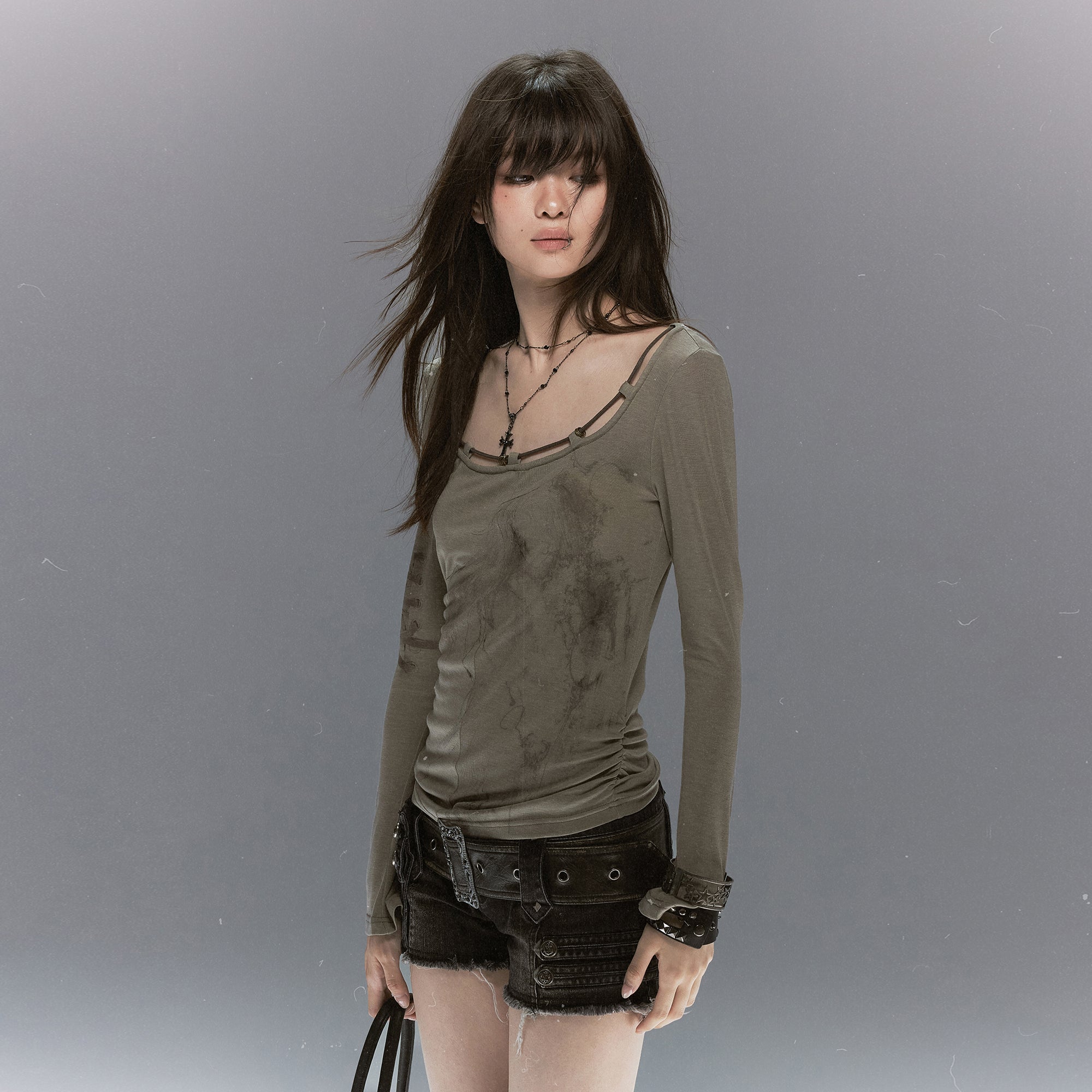 CESTNOUS Graphic Lace-Trim Tencel Long-Sleeve Tee