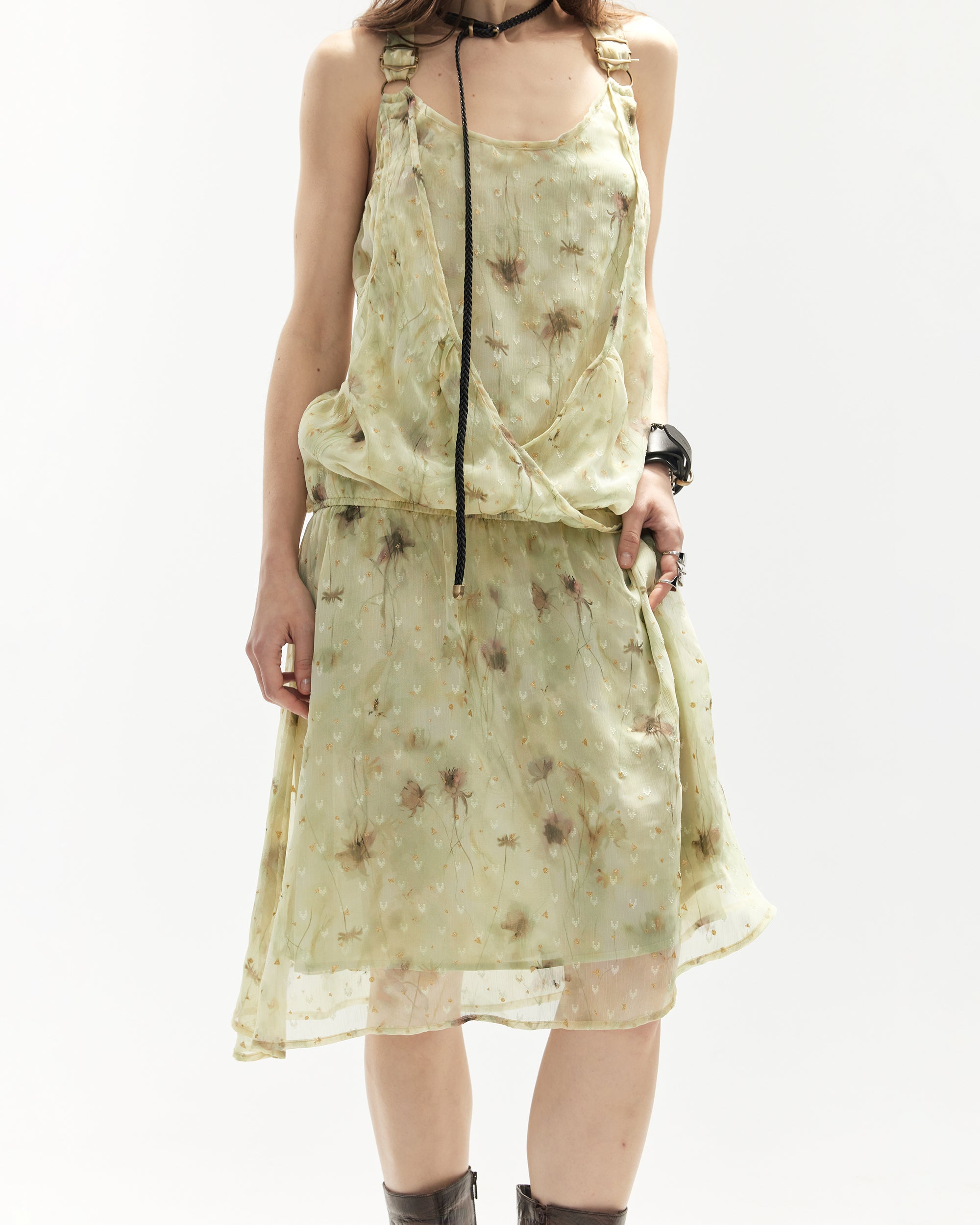 JIUWU PARK Sheer Floral Chiffon Cami Dress