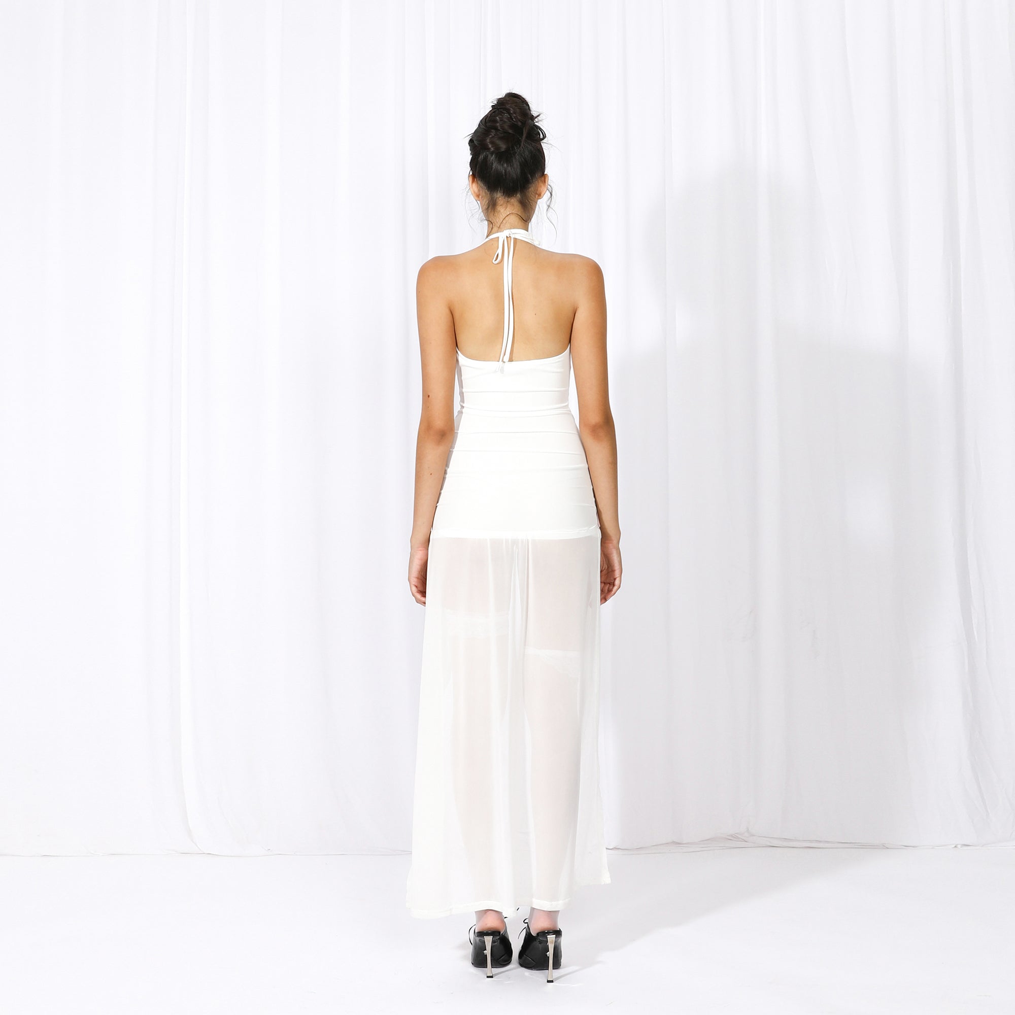 NEVER OFFEND L ANGEL Boned Lace Halter Bow Mini Dress