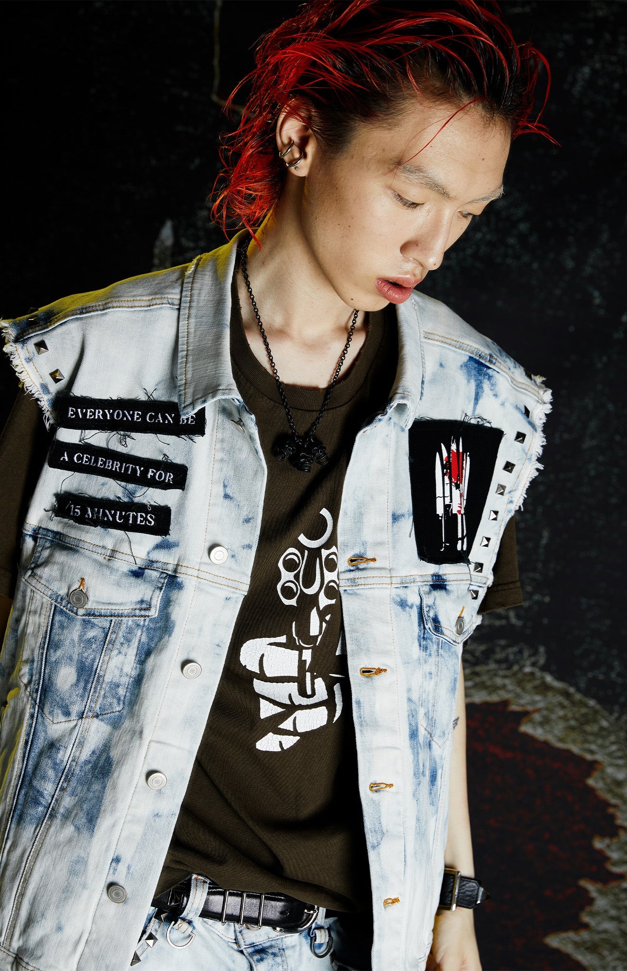 VENTUREK Distressed Washed Studded Patch Denim Vest, premium urban and streetwear designers apparel on PROJECTISR.com, VENTUREK