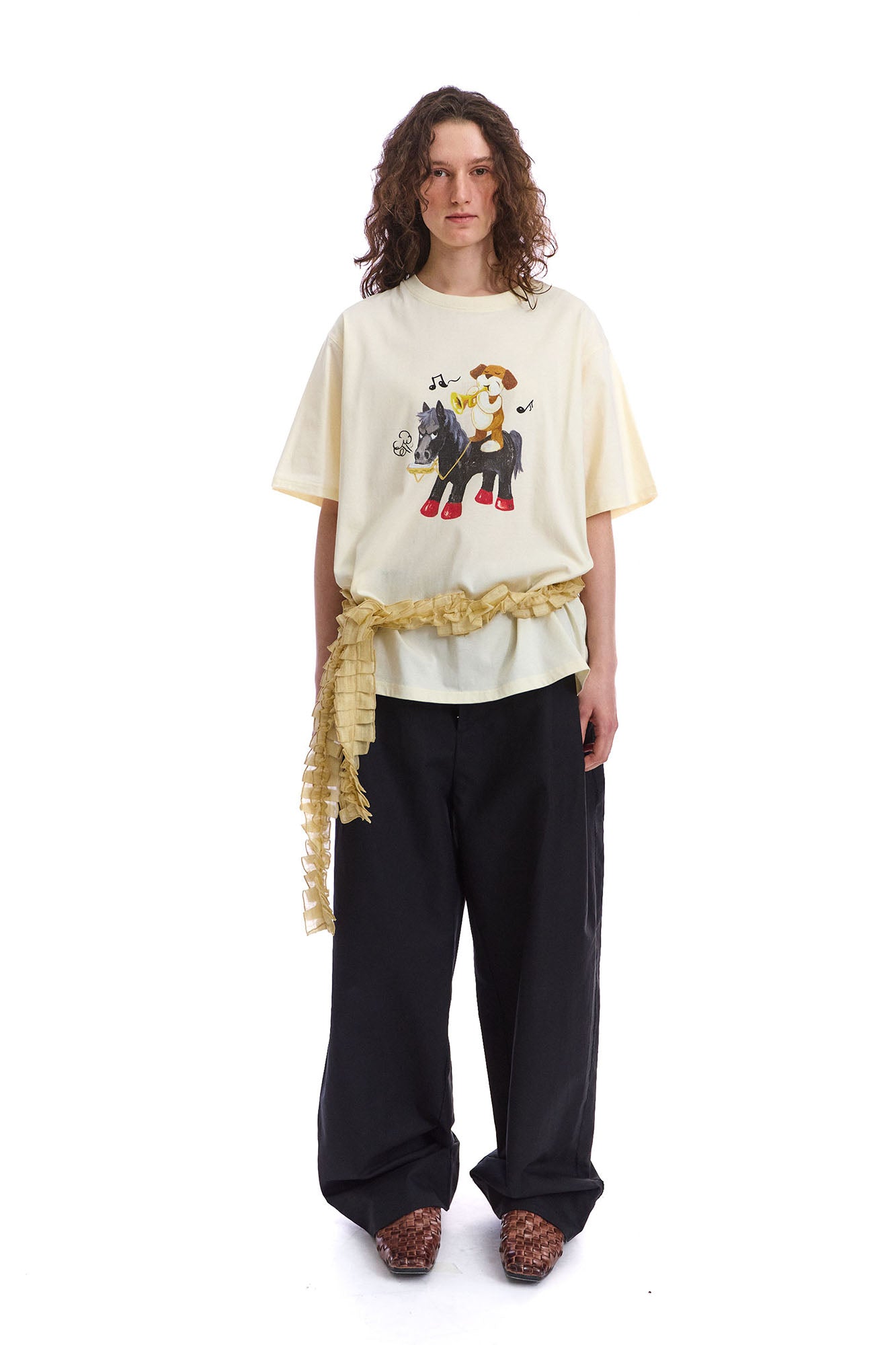 NEVERSEEZ Embroidered Stitched Pleated Barrel Trousers