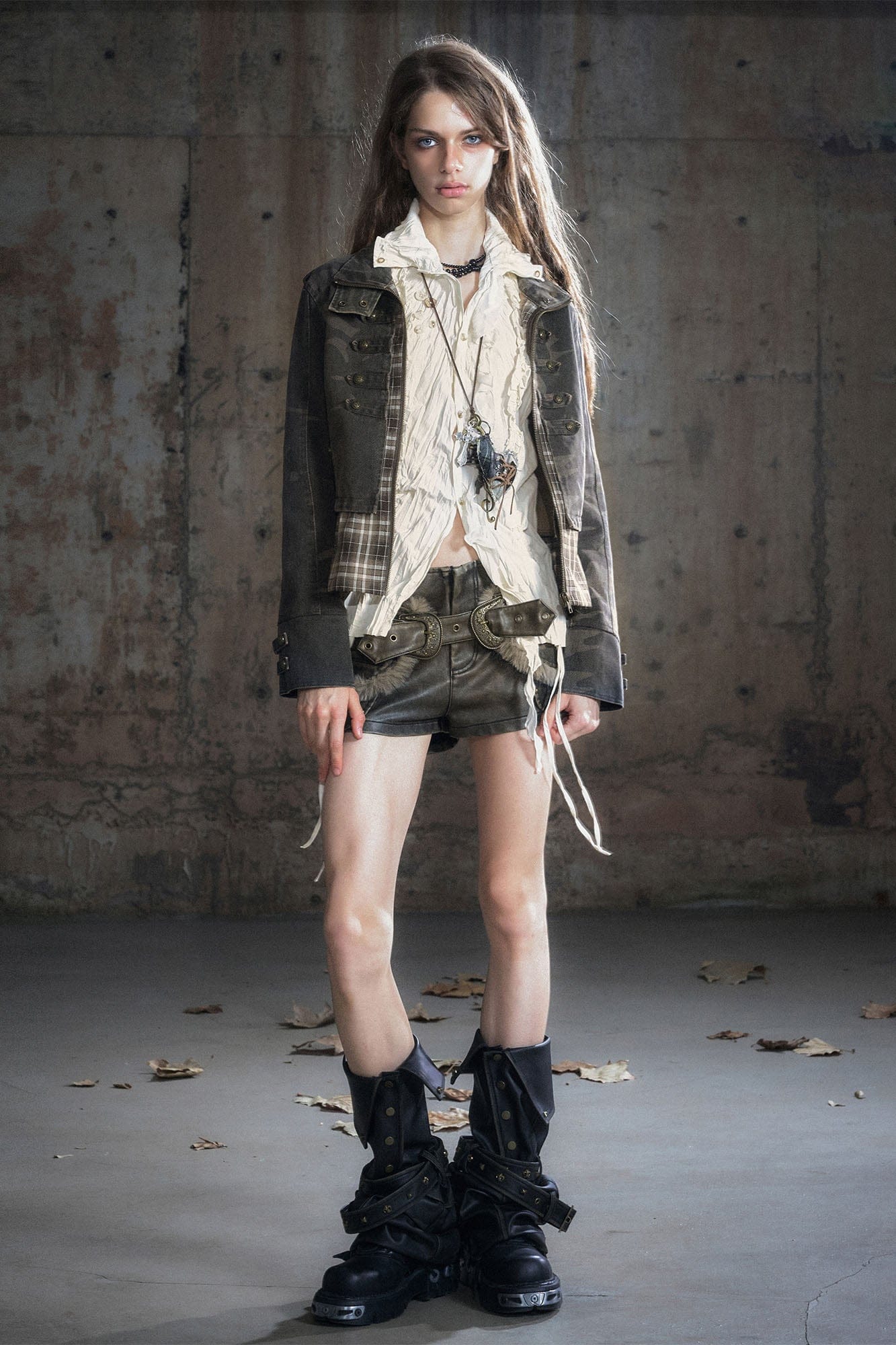 CESTNOUS Washed Camo Layered Cropped Jacket