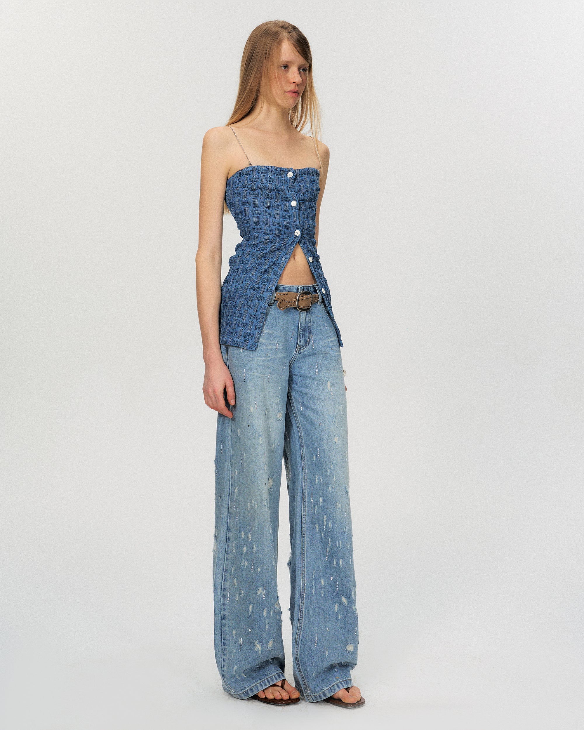 THE NEVERMORE Retro Distressed Diamond Straight Jeans