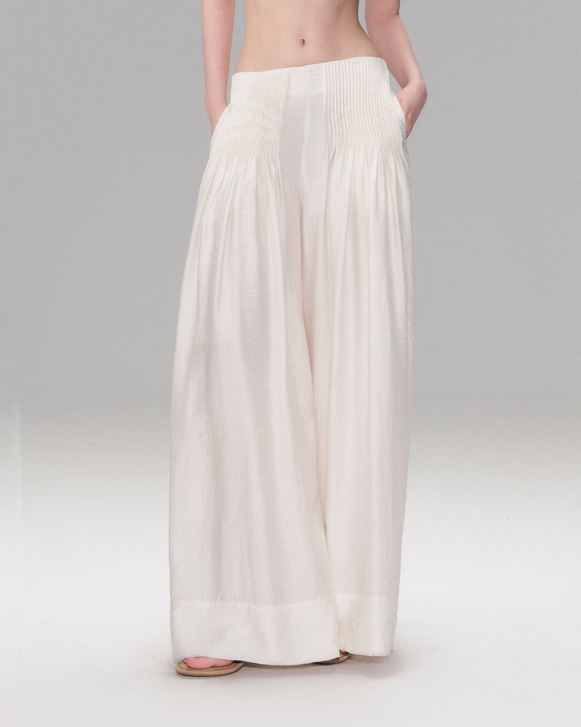 THE NEVERMORE Pintuck Panel Wide-Leg Pants