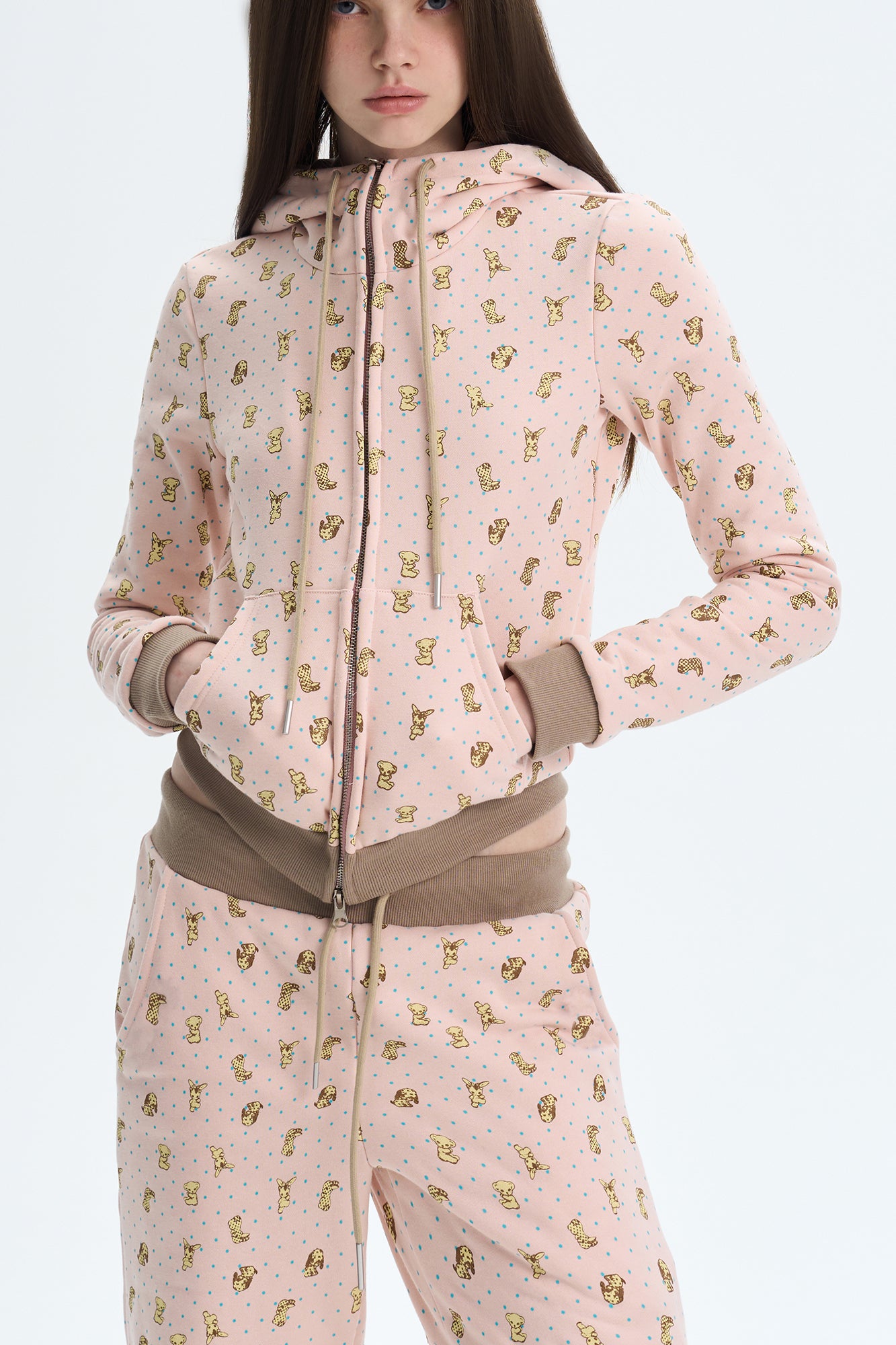 THE NEVERMORE Contrast-Waist Puppy Full-Print Zip Hoodie