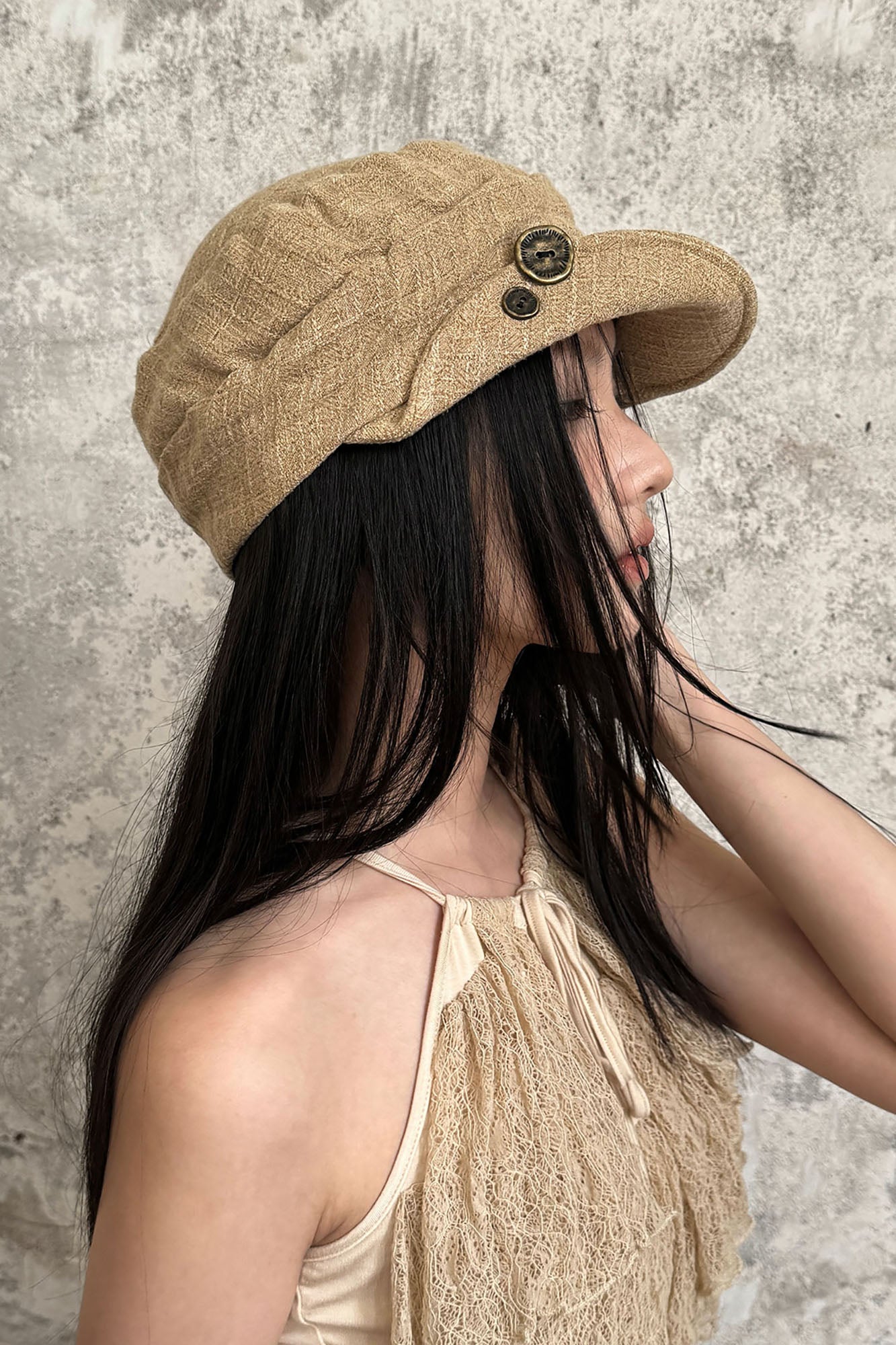 RIDK Folded-Hem Textured Newsboy Cap