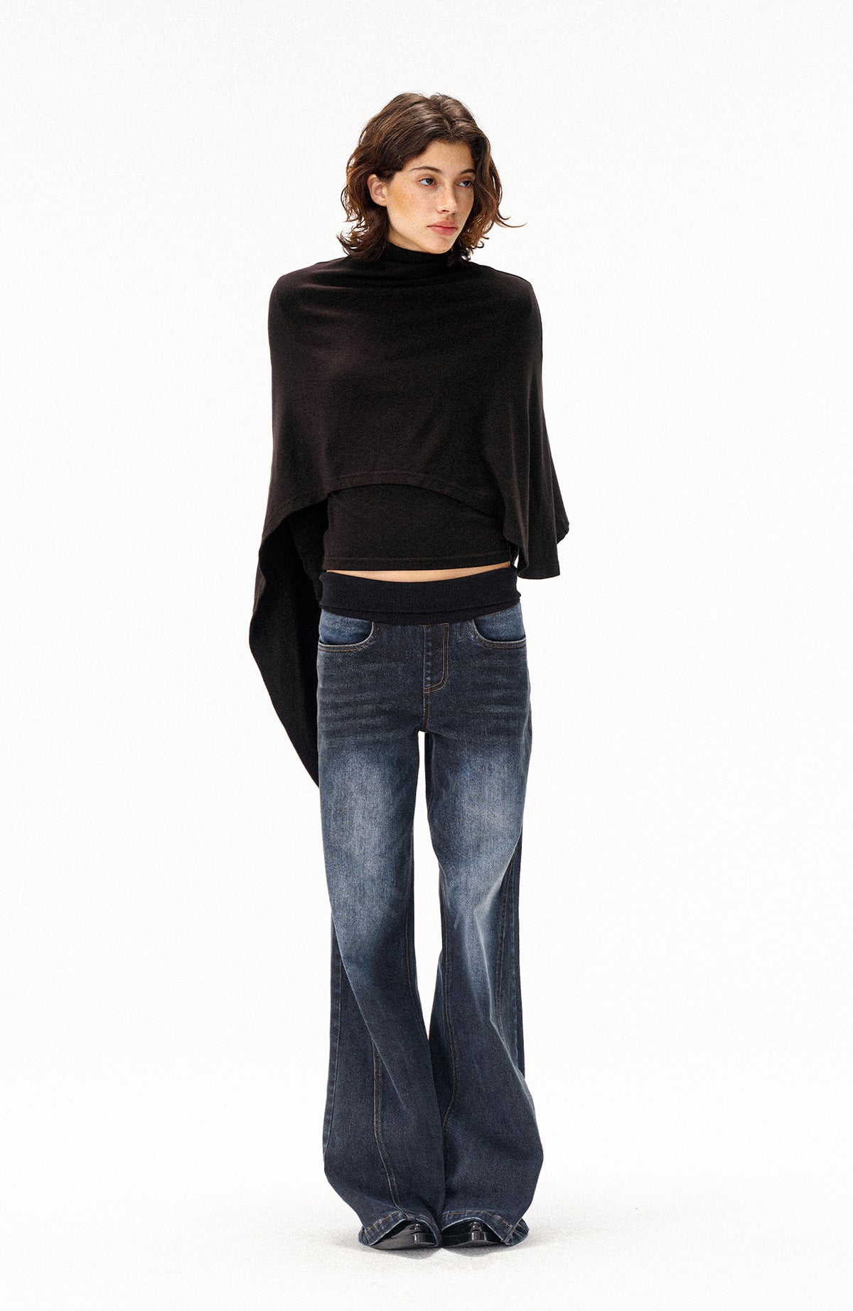 COSTUSTOOT Cape-Style Asymmetric Layered Knit Long-Sleeve Tee