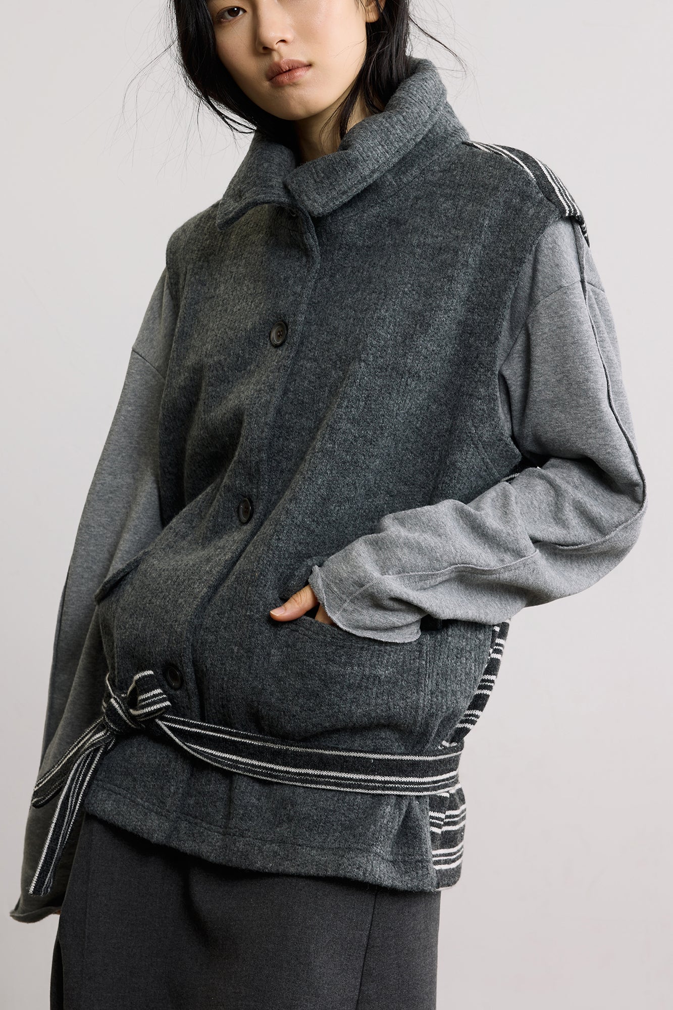 SAME FLOW Belted Reversible Wool-Blend Knit Vest