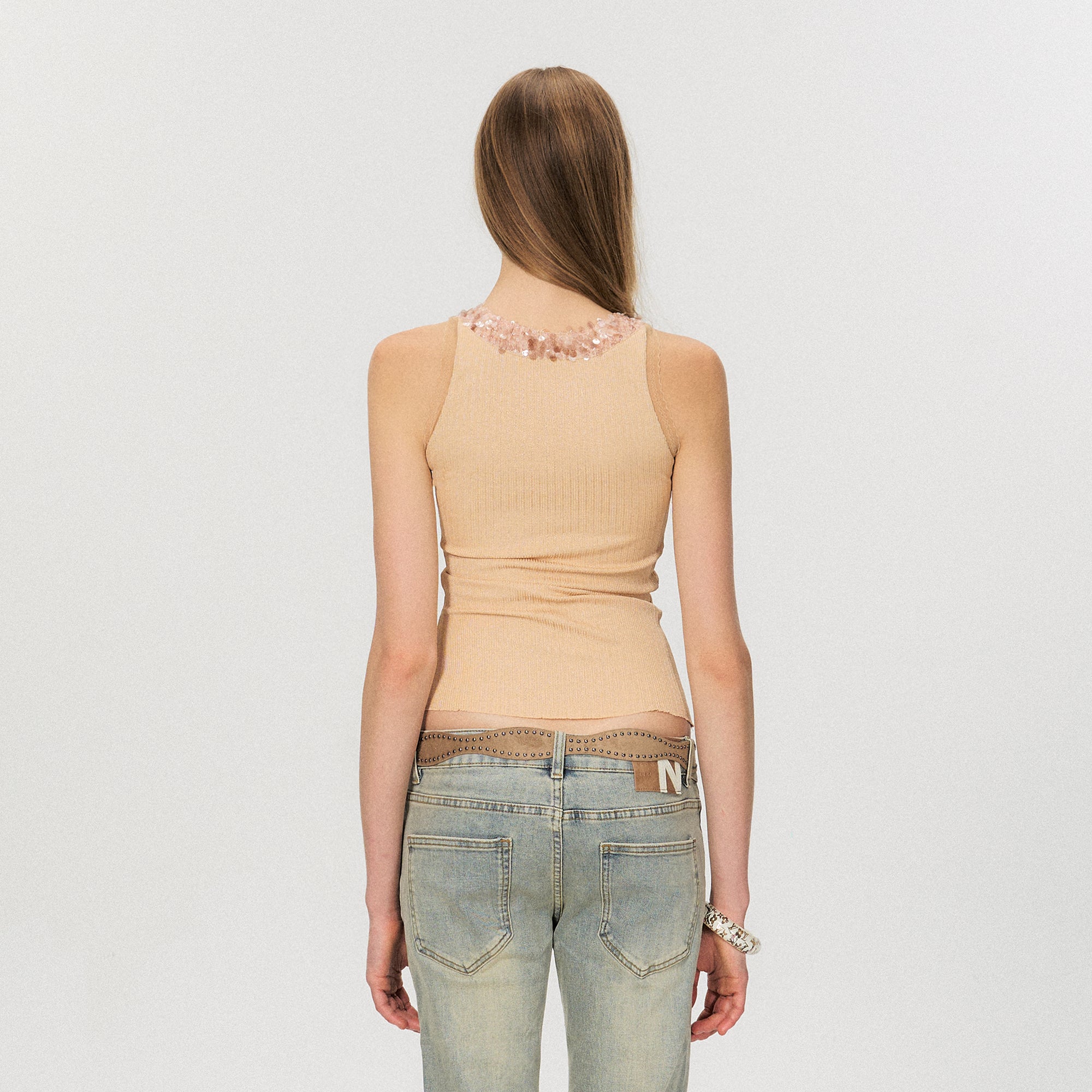 THE NEVERMORE Sequin Lace-Up Plunge Halter Knit Top