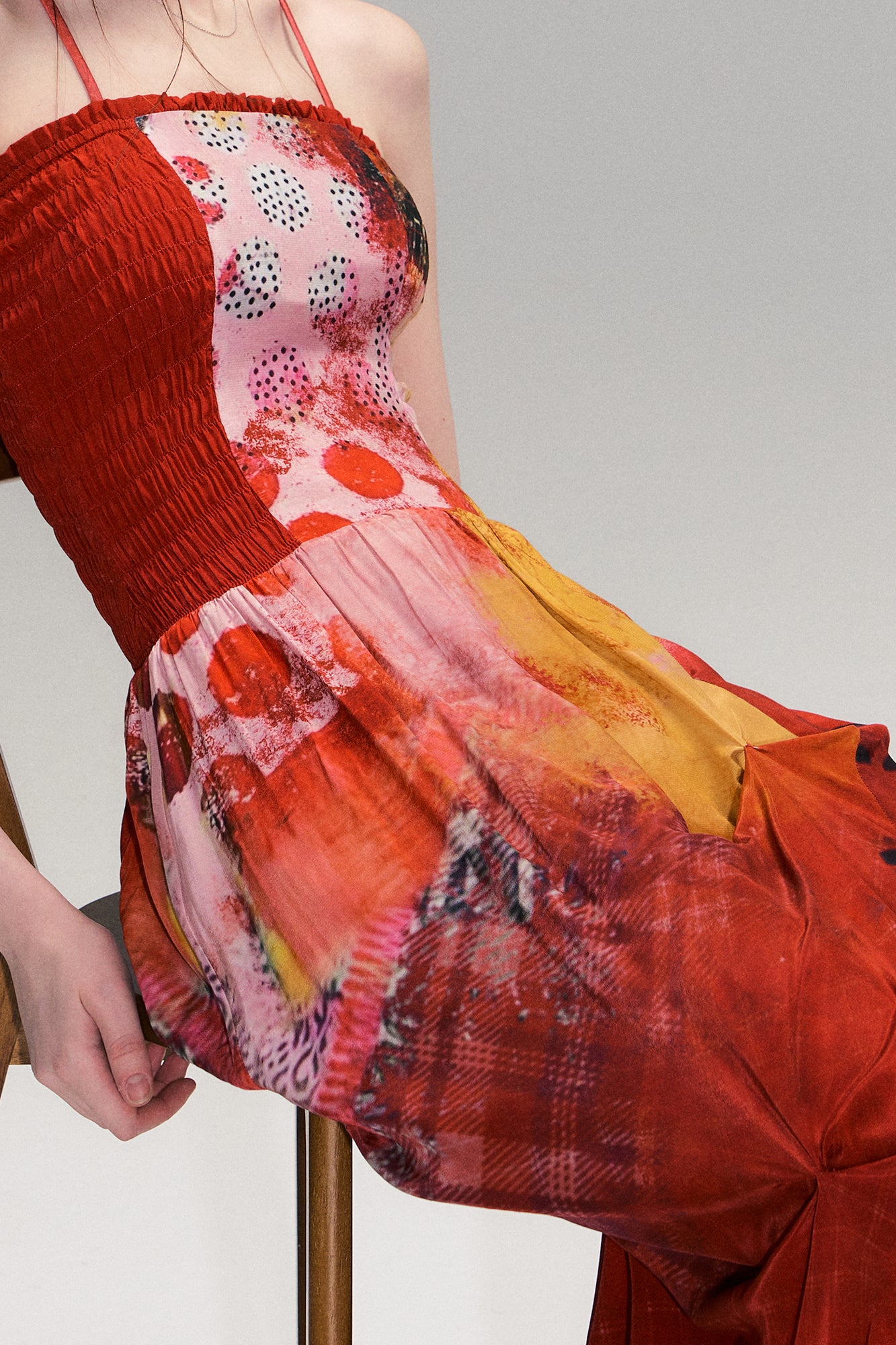 THE NEVERMORE Asymmetric Shirred Spliced Maxi Dress